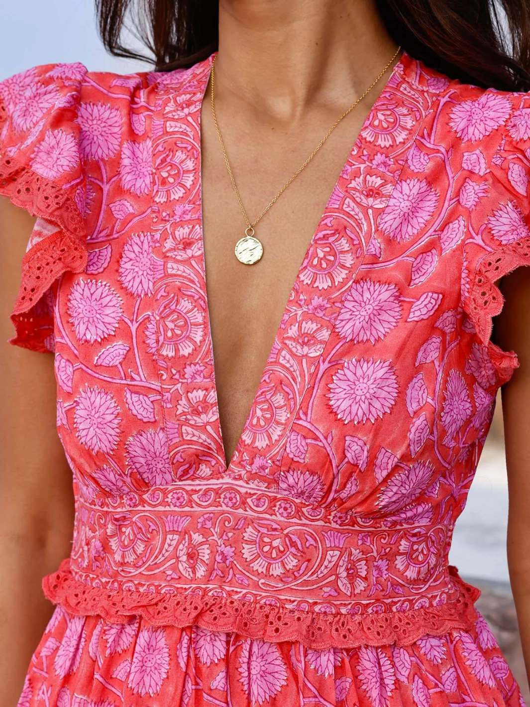 Aspiga Dress Pippa Cotton Dress In Red Pink Block Print From Aspiga