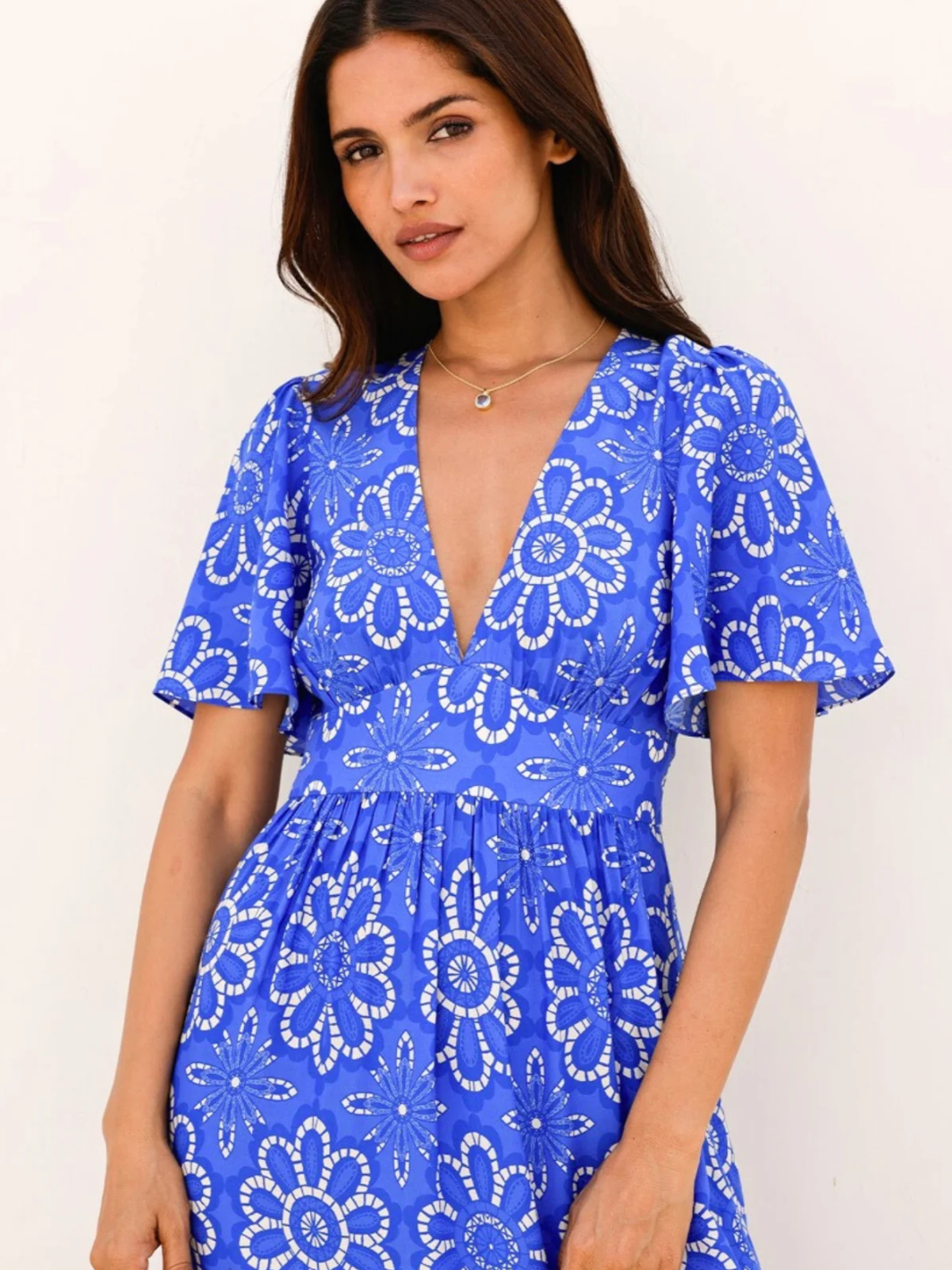 Aspiga Dress Sylvie EcoVero Dress in Lace Floral Cobalt/White