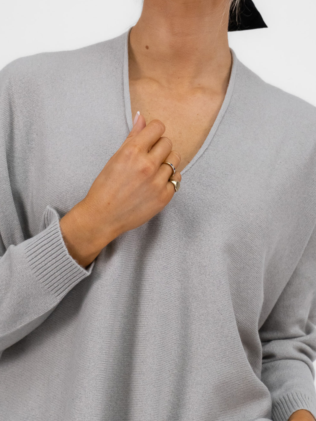 Cashmere By Kate Knitwear One Size Cashmere By Kate V Neck Oversize Sweater In Maison Grey