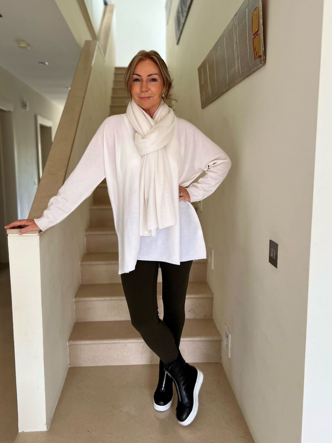 Cashmere by Kate Knitwear One Size Cashmere Travel Wrap in Soft Cream
