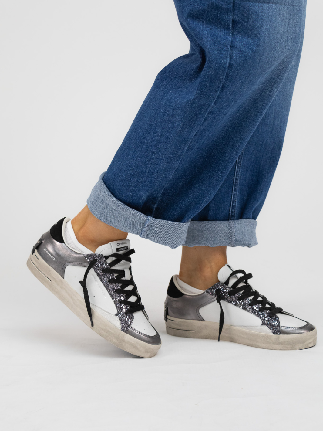 Crime London Footwear Deluxe Silver Glam Crime Sneakers