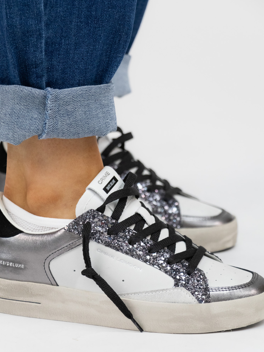 Crime London Footwear Deluxe Silver Glam Crime Sneakers