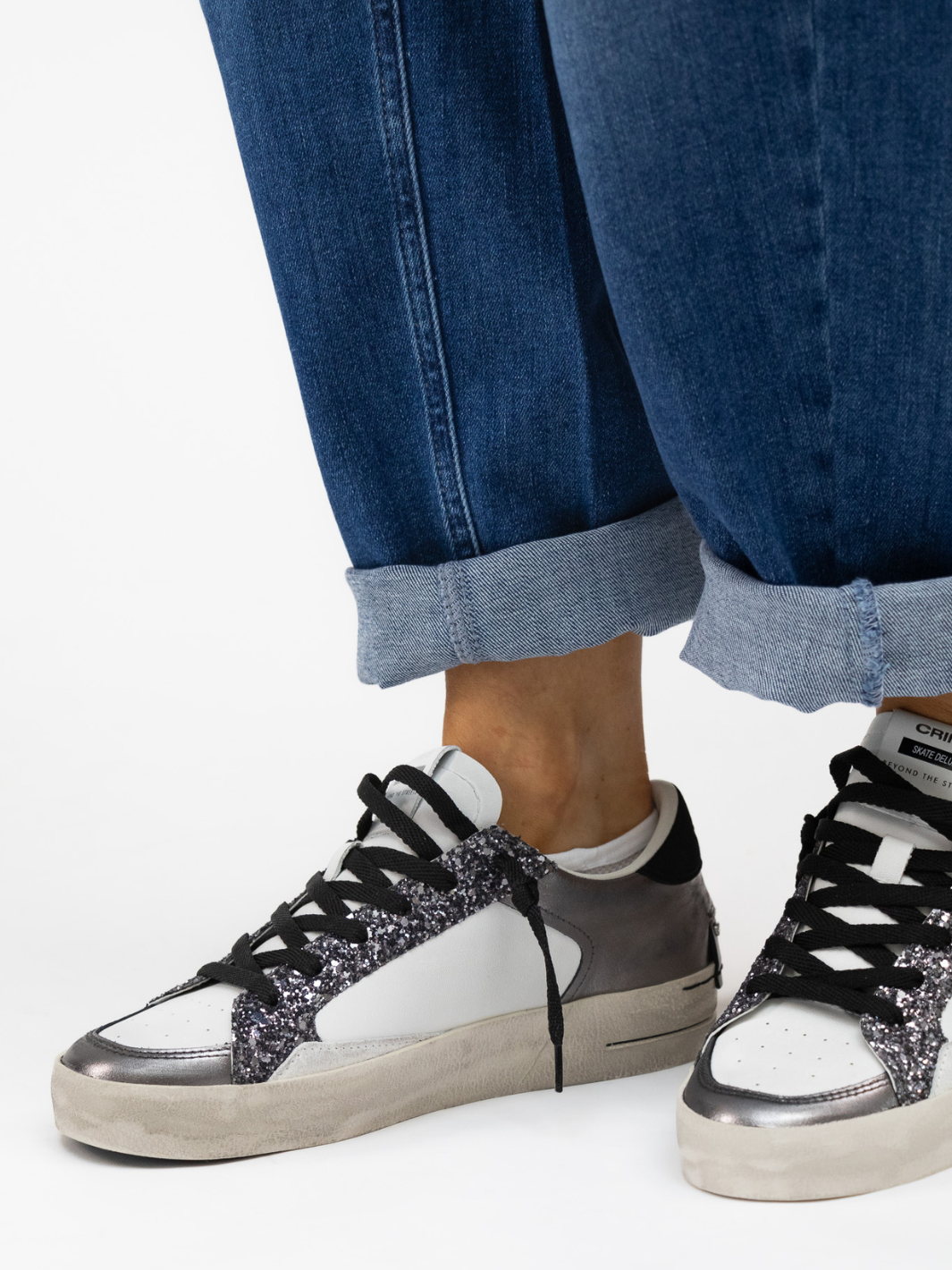 Crime London Footwear Deluxe Silver Glam Crime Sneakers