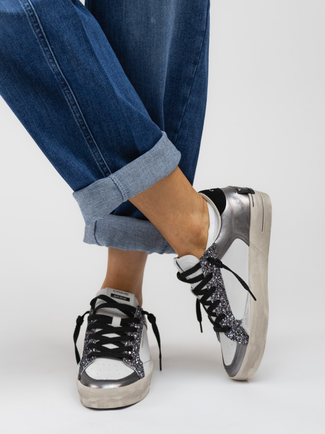 Crime London Footwear Deluxe Silver Glam Crime Sneakers
