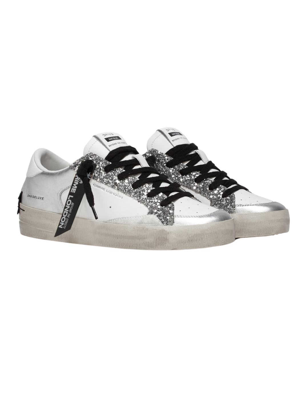 Crime London Footwear Deluxe Silver Glam Crime Sneakers