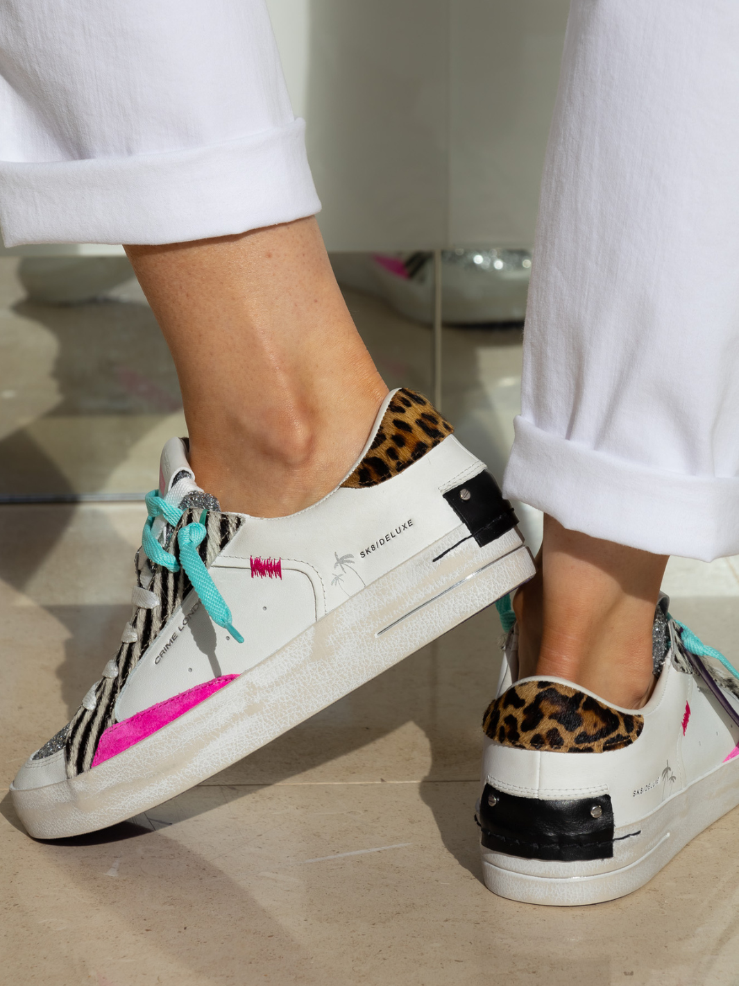 Crime london Sneakers Leopard Heel And Pink Sneakers In White From Crime London