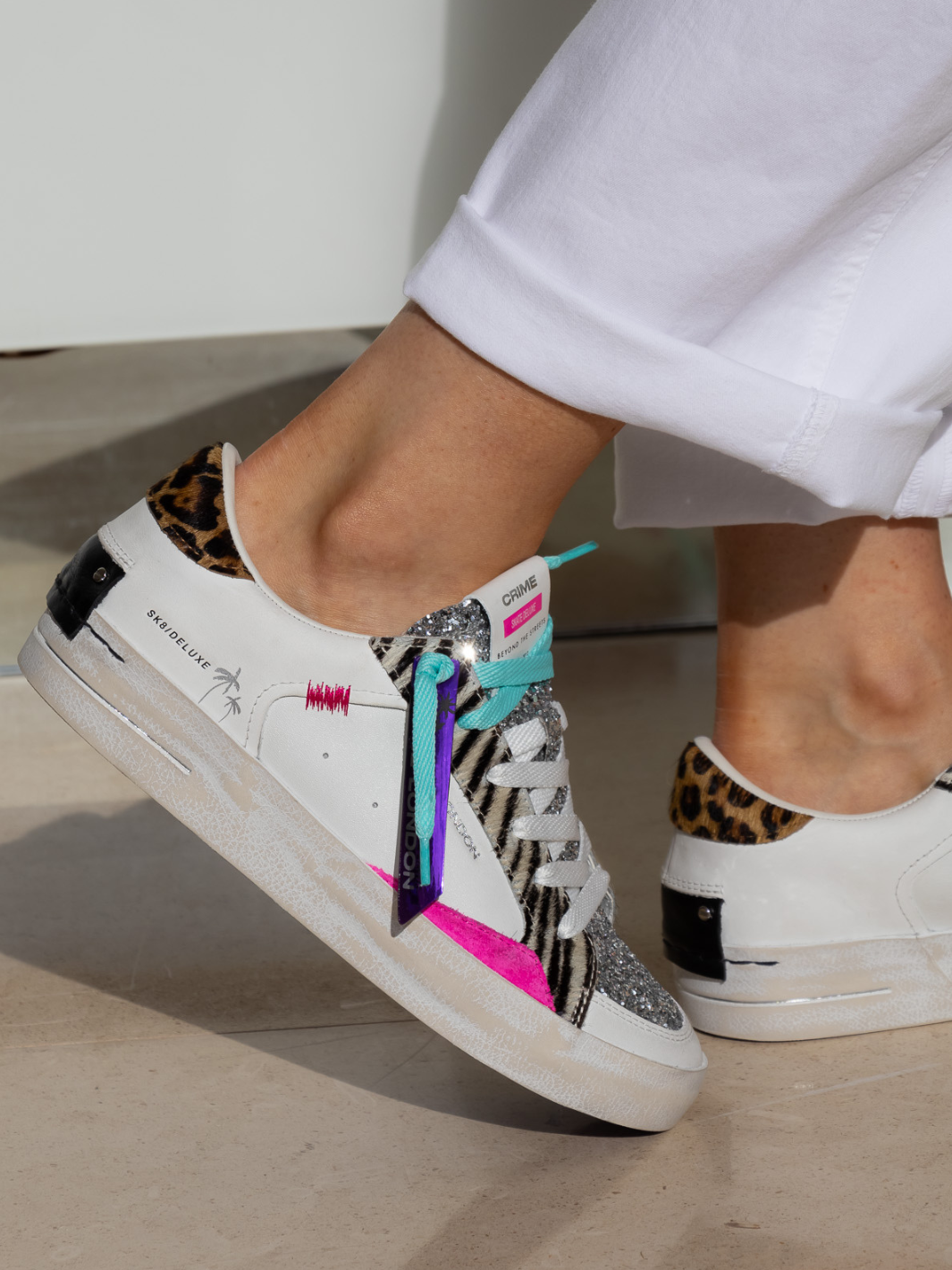 Crime london Sneakers Leopard Heel And Pink Sneakers In White From Crime London