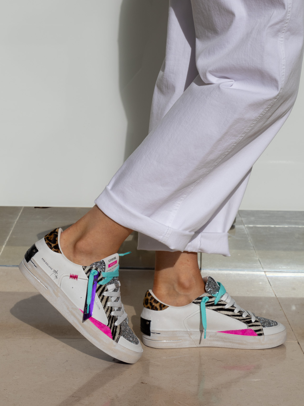 Crime london Sneakers Leopard Heel And Pink Sneakers In White From Crime London