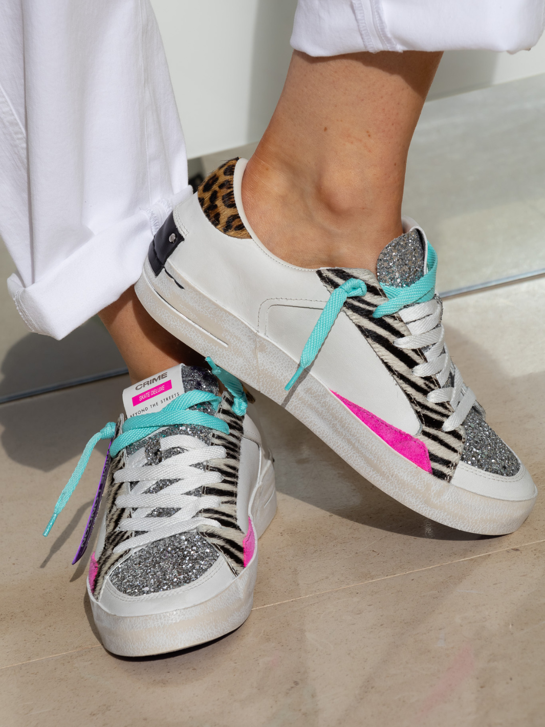 Crime london Sneakers Leopard Heel And Pink Sneakers In White From Crime London