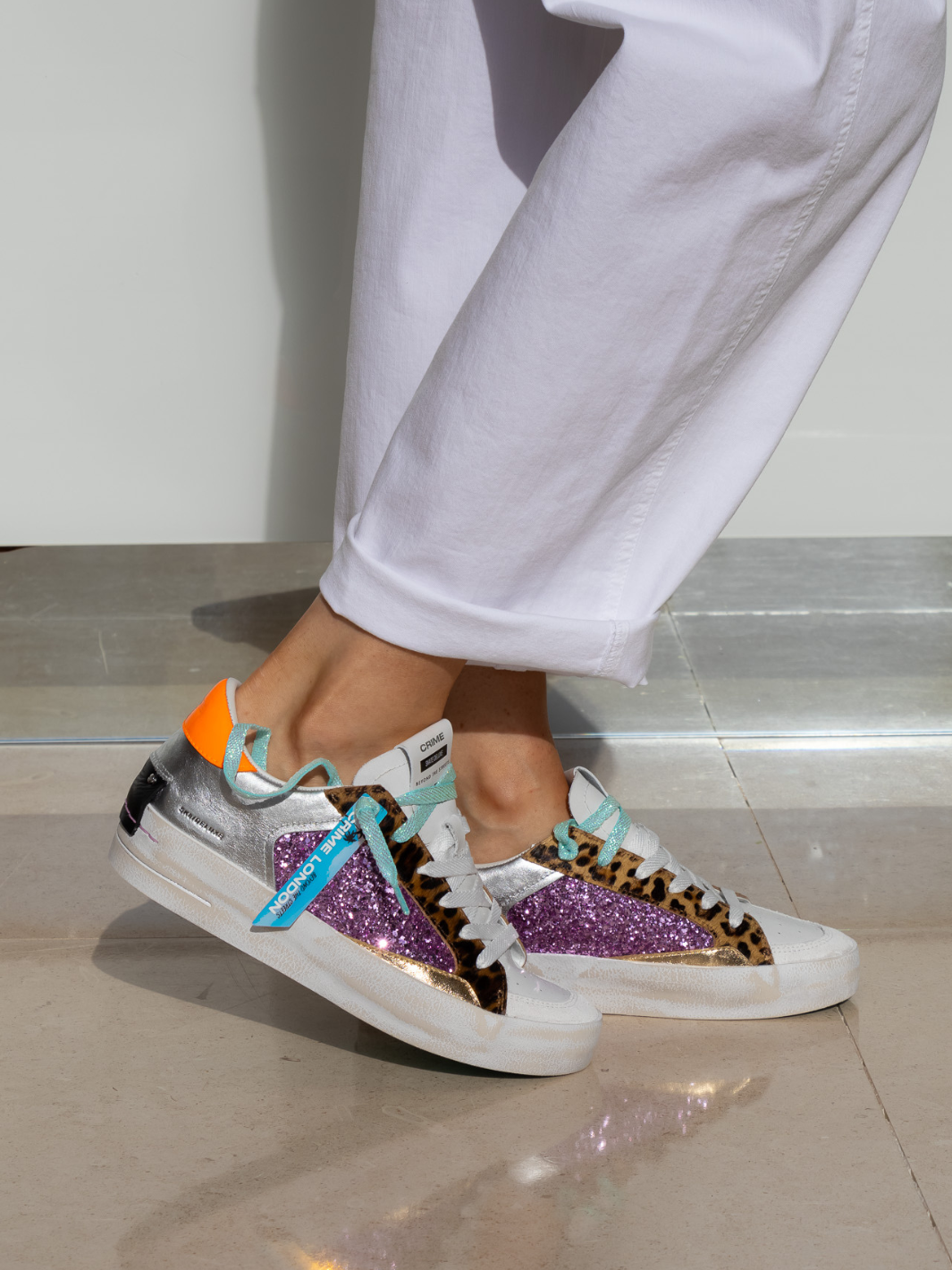 Crime london Sneakers Neon Orange And Turquoise Deluxe Sneakers In White From Crime London