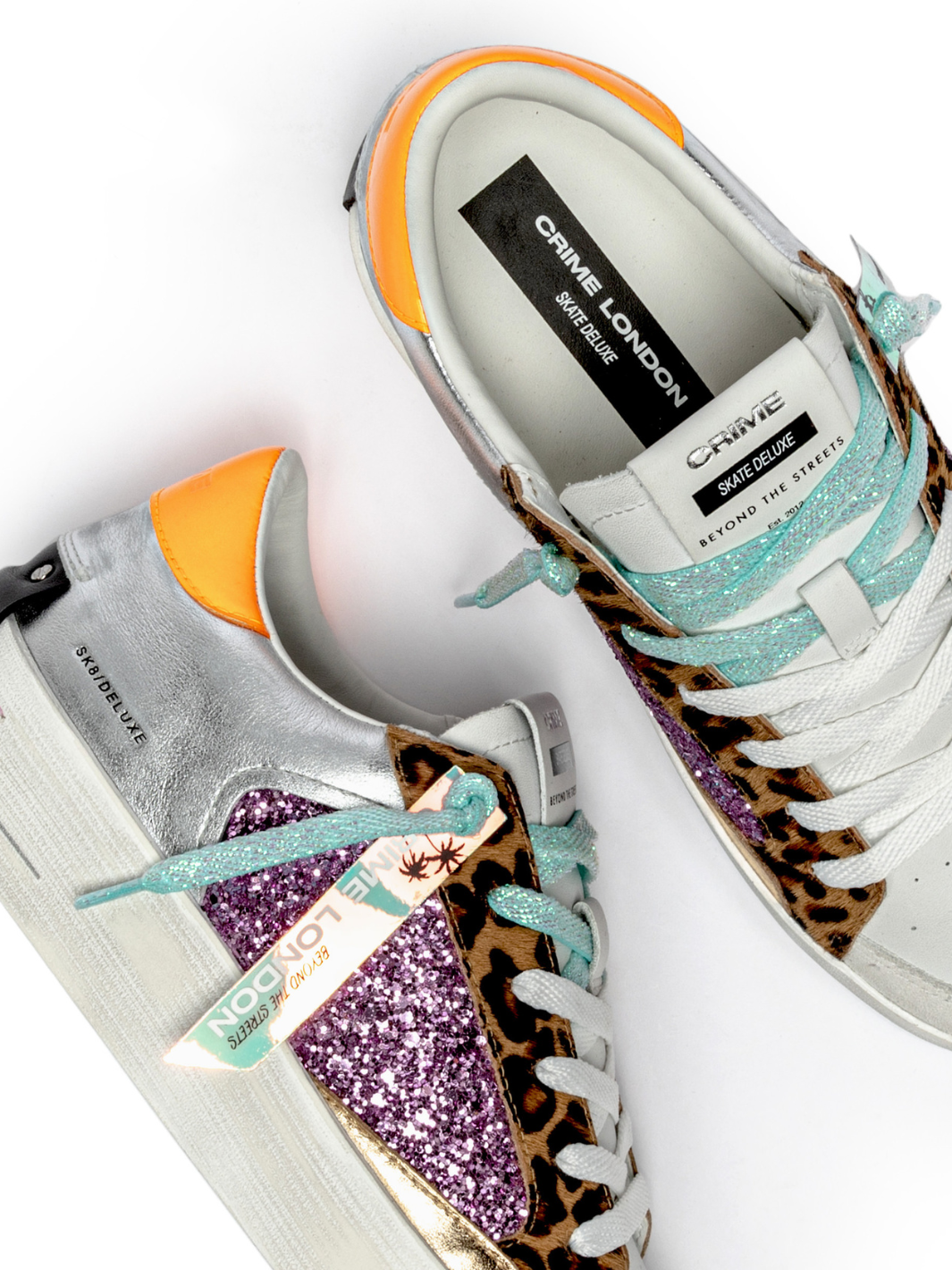 Crime london Sneakers Neon Orange And Turquoise Deluxe Sneakers In White From Crime London