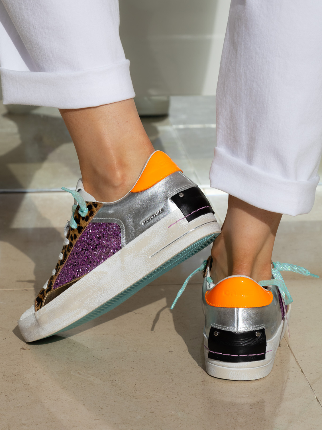 Crime london Sneakers Neon Orange And Turquoise Deluxe Sneakers In White From Crime London
