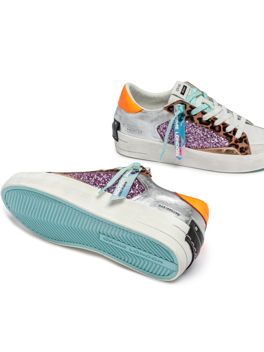 Crime london Sneakers Neon Orange And Turquoise Deluxe Sneakers In White From Crime London