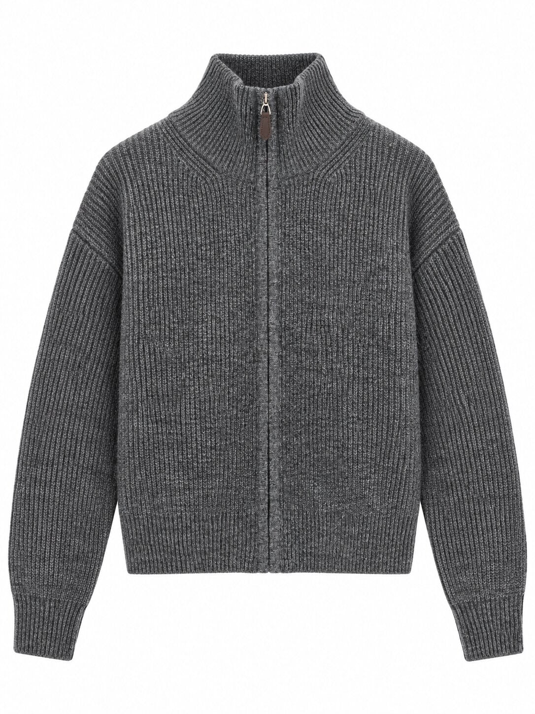 Diffusion by Kate Cardigan Pure Wool Zip Funnel Neck Cardigan in Carbon Grey