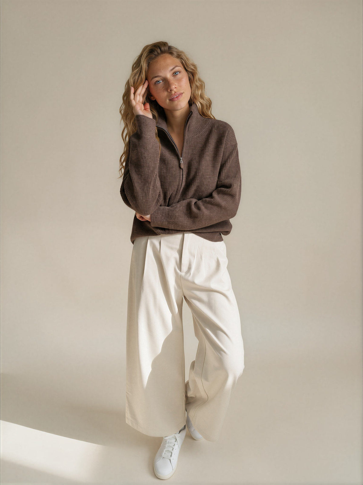 Diffusion by Kate Cardigan Romy Pure Wool Zip Cardigan in Coffee Melange