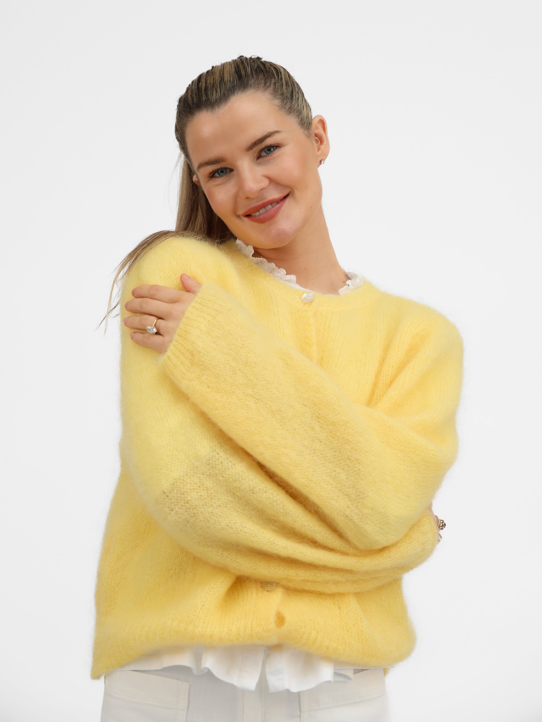 Diffusion by Kate Cardigan One Size Sophie Mohair Cardigan in Buttercup Yellow