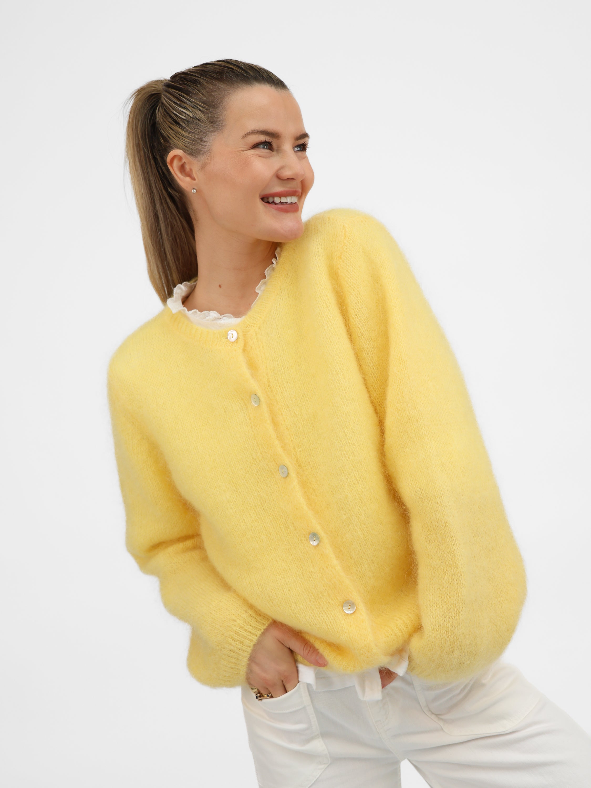 Diffusion by Kate Cardigan One Size Sophie Mohair Cardigan in Buttercup Yellow