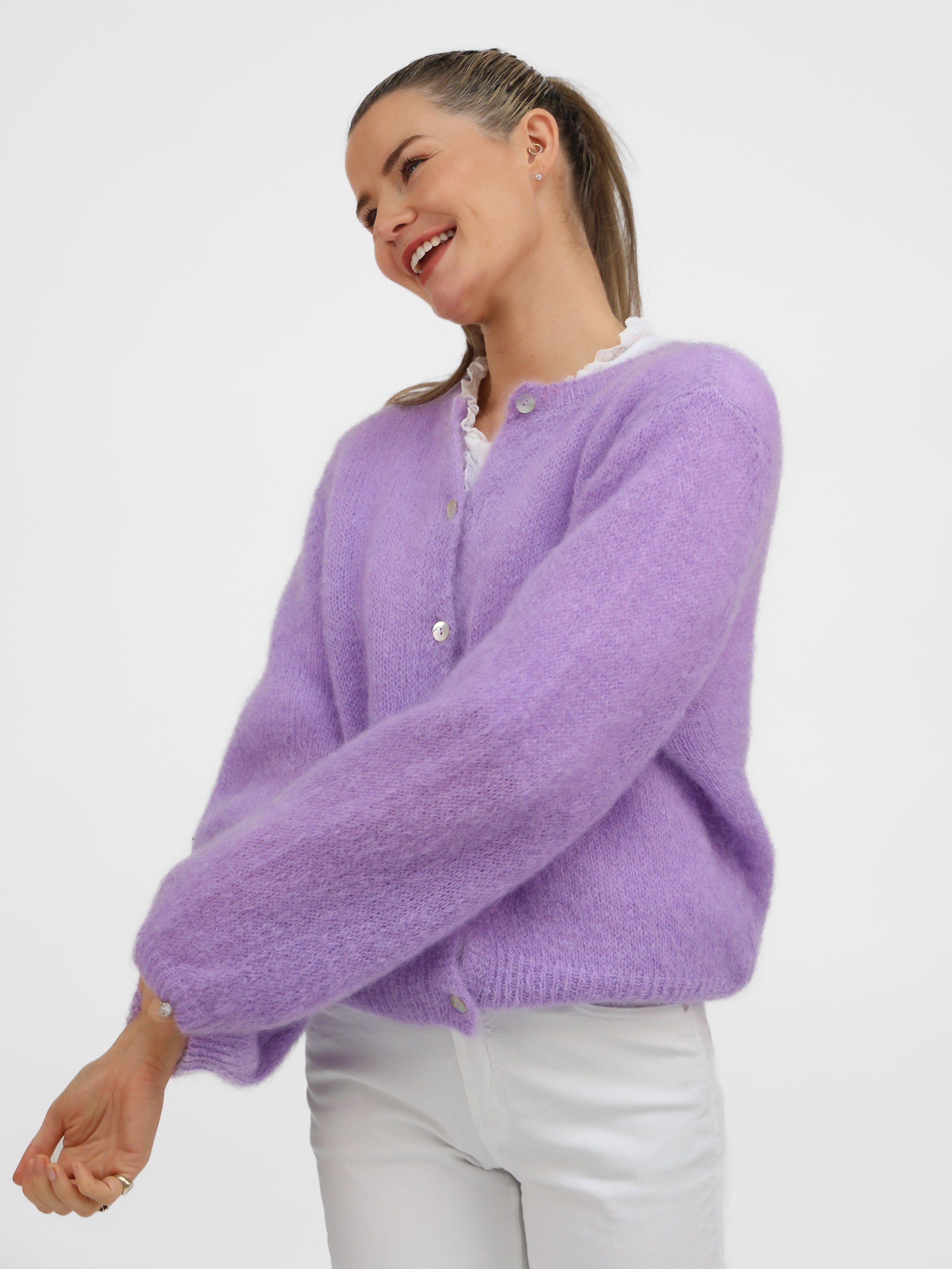 Diffusion by Kate Cardigan One Size Sophie Mohair Cardigan in Lilac