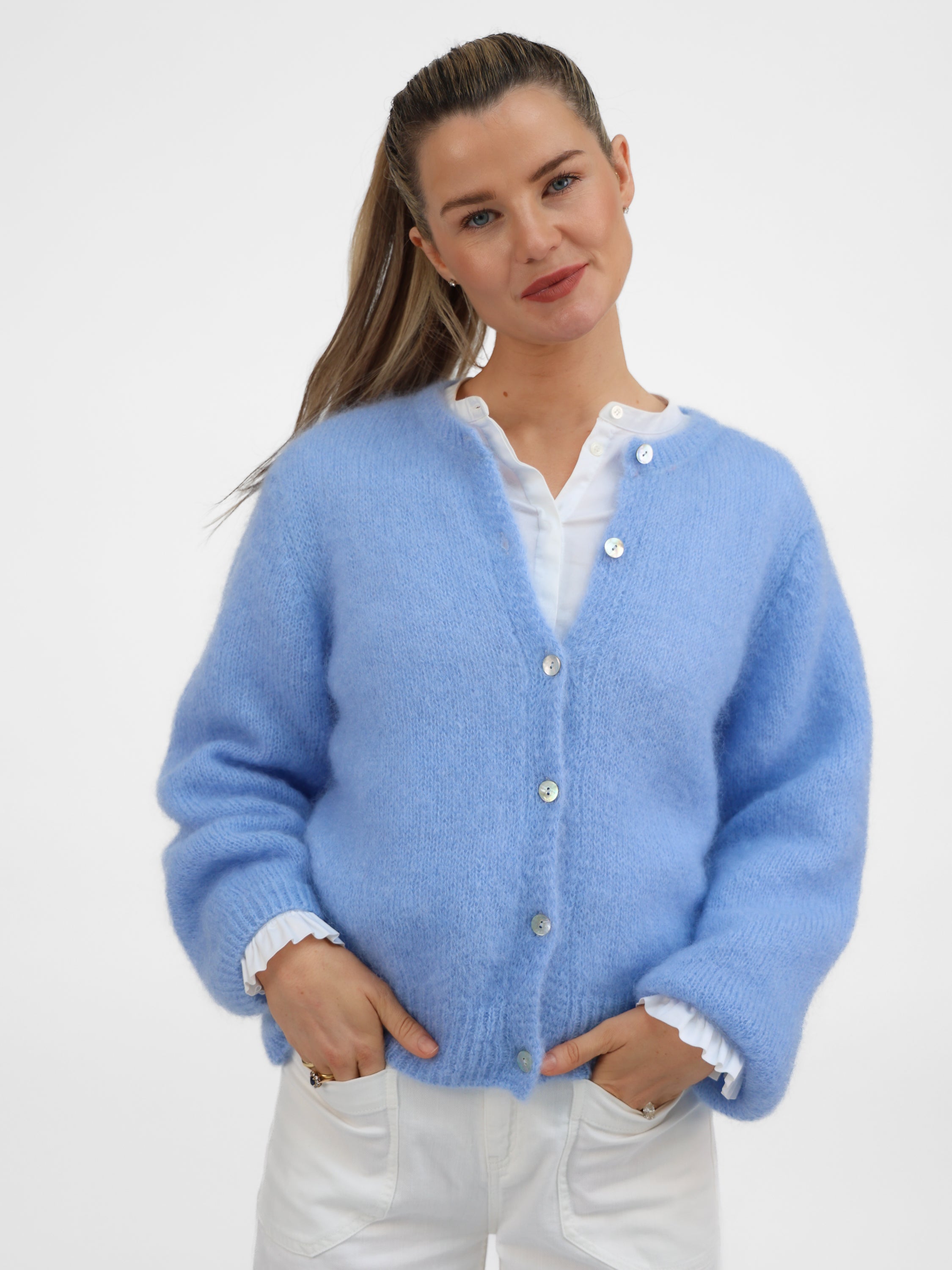 Diffusion by Kate Cardigan One Size Sophie Mohair Cardigan in Sky Blue
