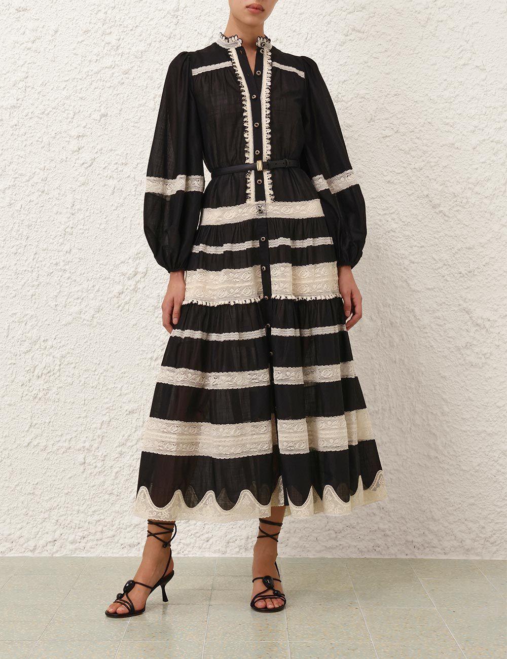 Diffusion by Kate Dress Delphine Black & Ivory Contrast Midi Dress