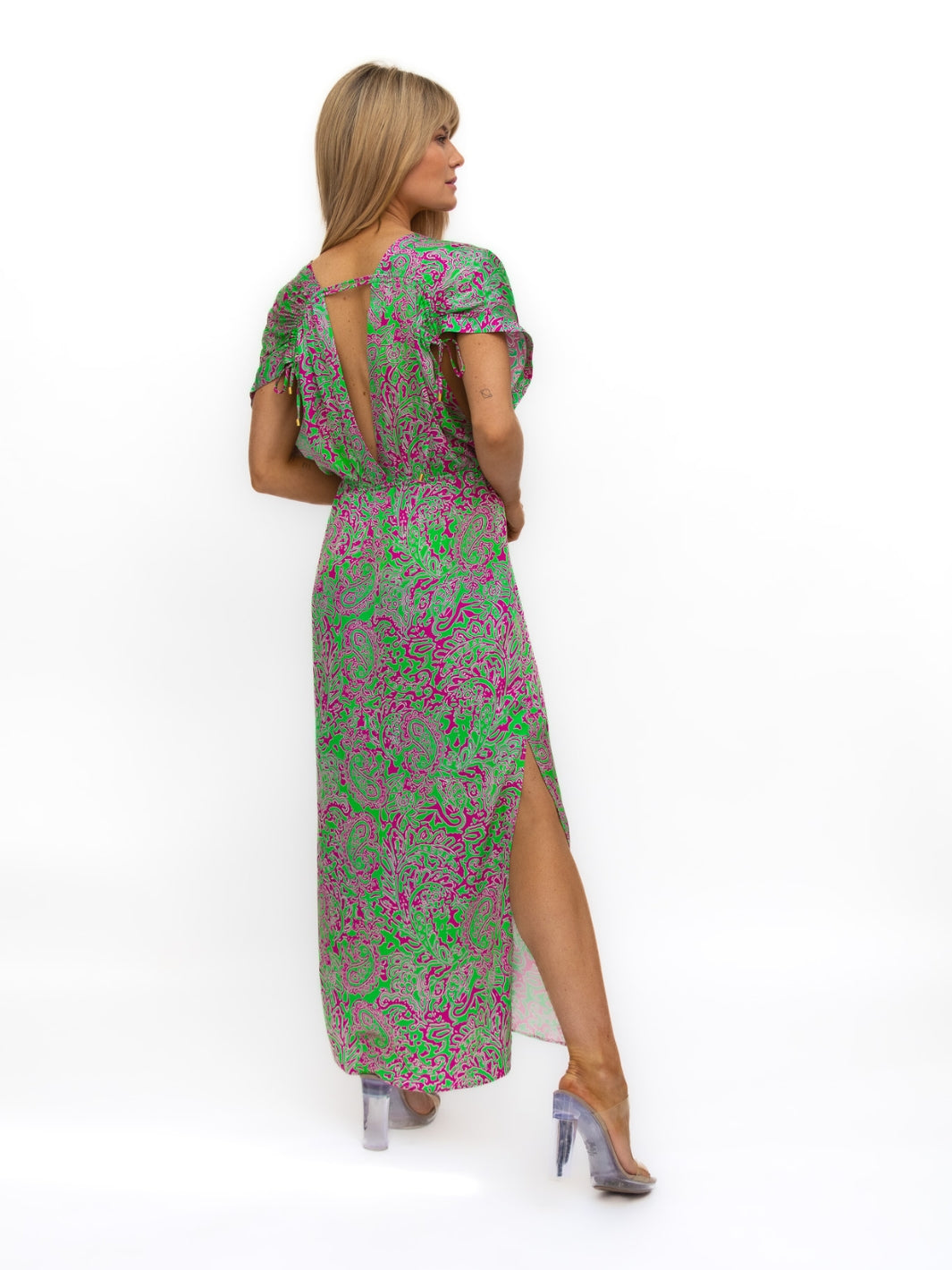 Diffusion by Kate Barbados Maxi Dress In Mint / Fuchsia Pink sleeveless