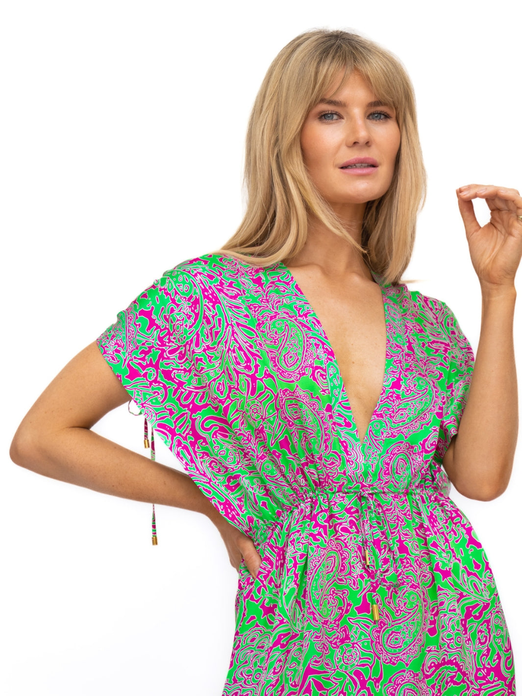 Diffusion by Kate Barbados Maxi Dress In Mint / Fuchsia Pink sleeveless