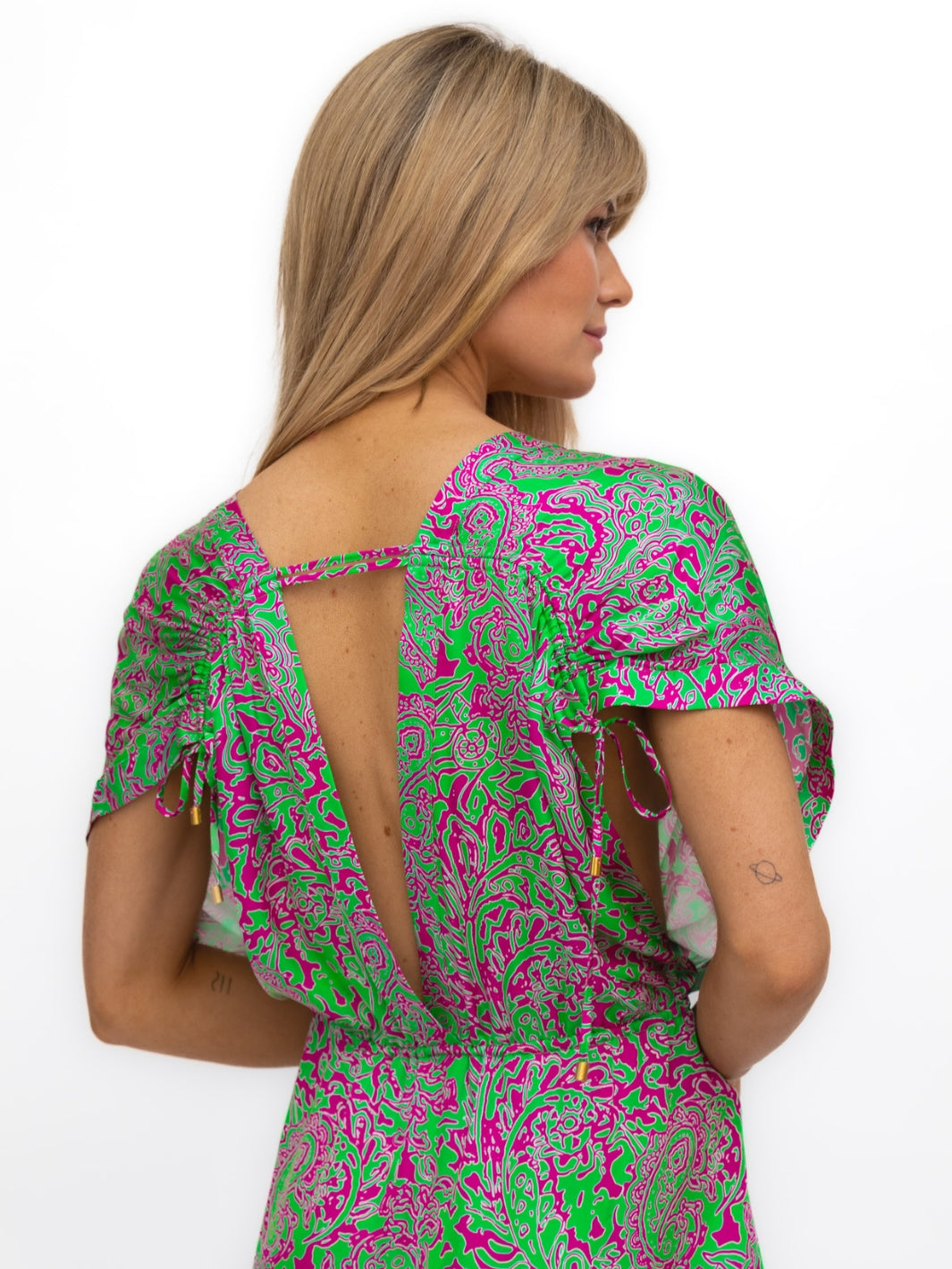 Diffusion by Kate Barbados Maxi Dress In Mint / Fuchsia Pink sleeveless