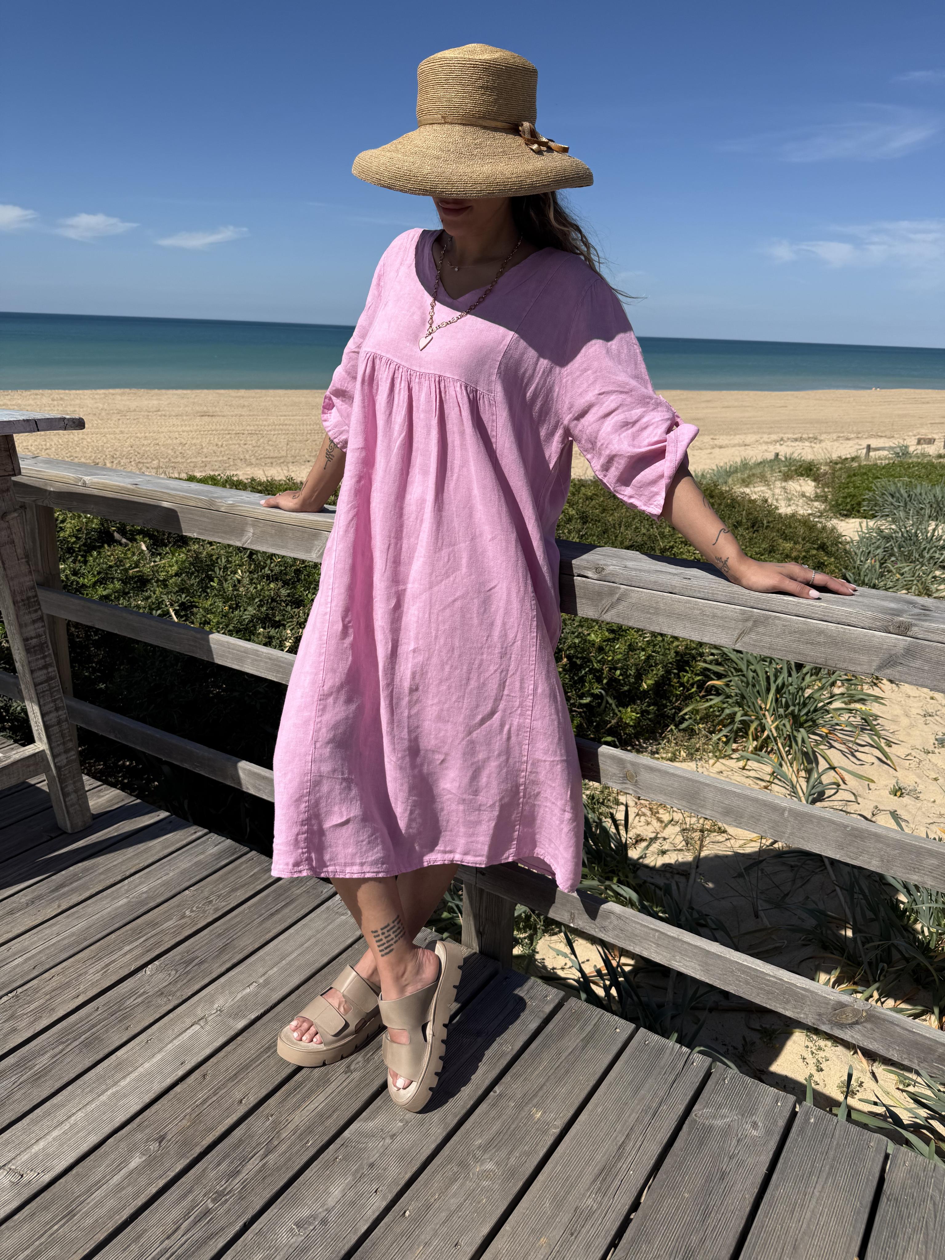 Diffusion by Kate Dress One Size Wendy Linen Dress In Pink
