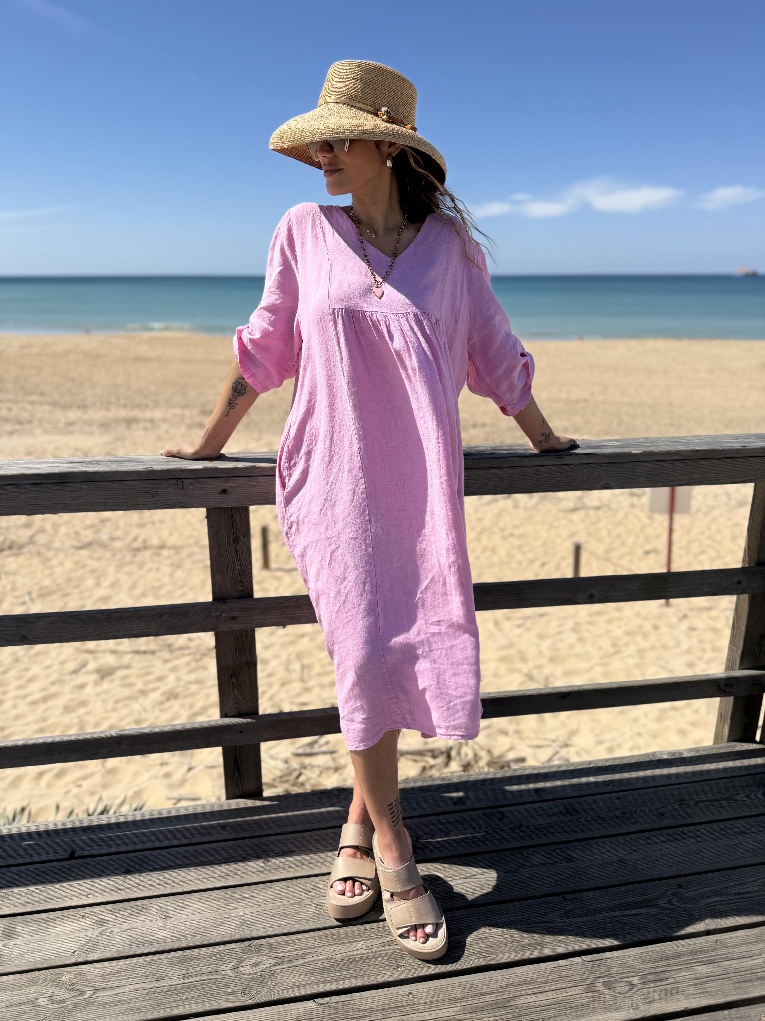 Diffusion by Kate Dress One Size Wendy Linen Dress In Pink