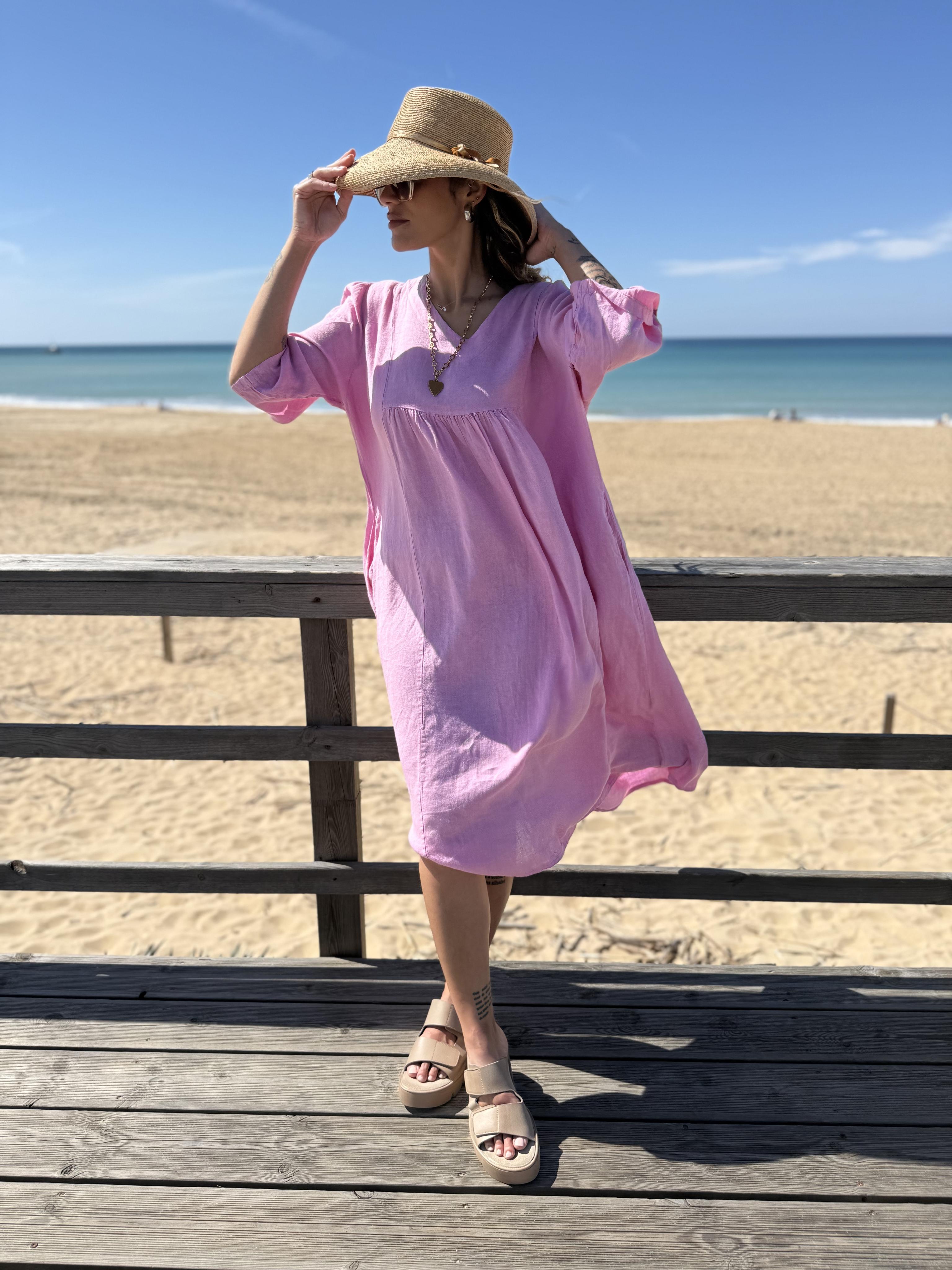 Diffusion by Kate Dress One Size Wendy Linen Dress In Pink