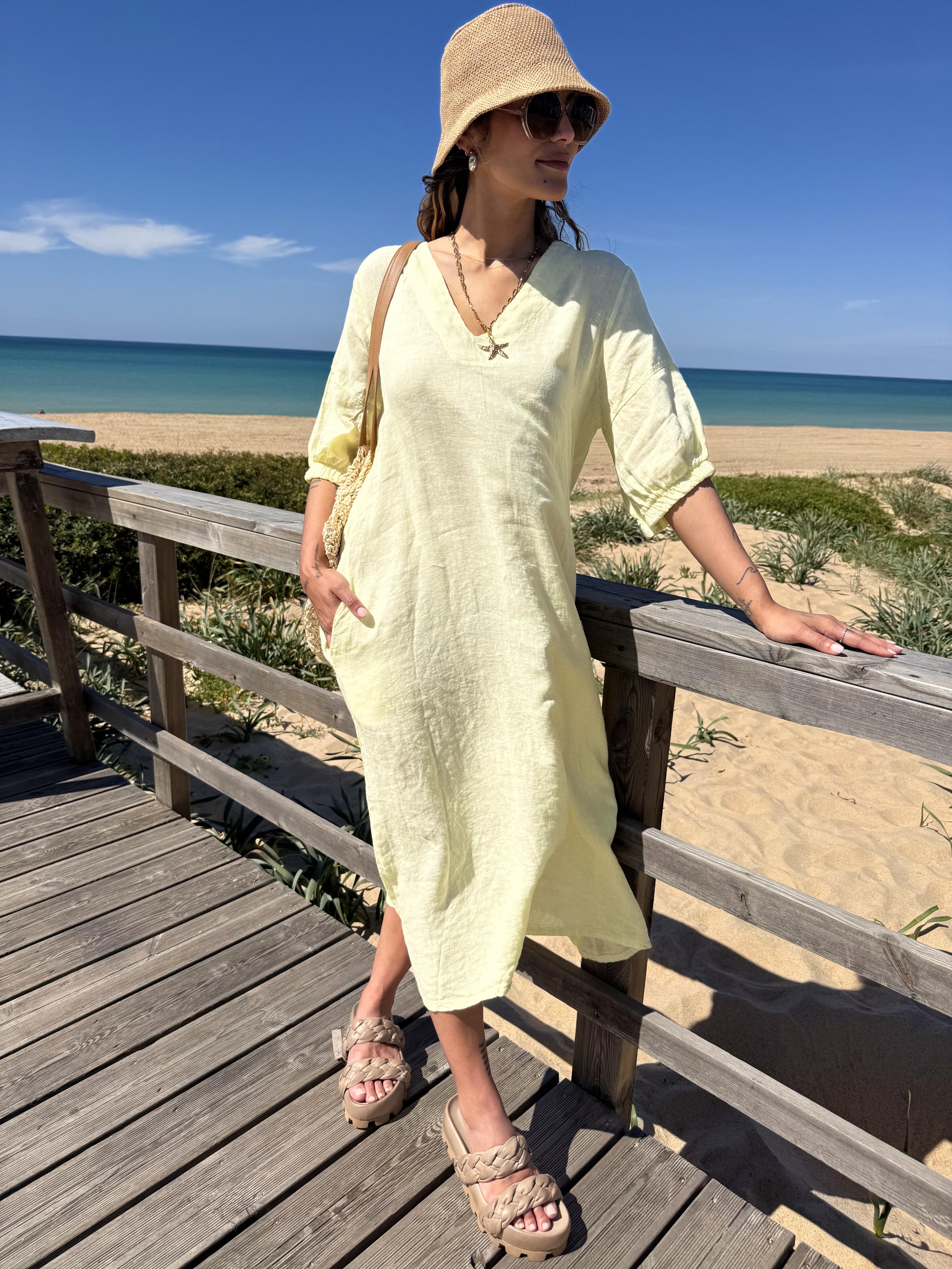 Diffusion By Kate Dress One Size Willow Linen Dress In Canary Yellow