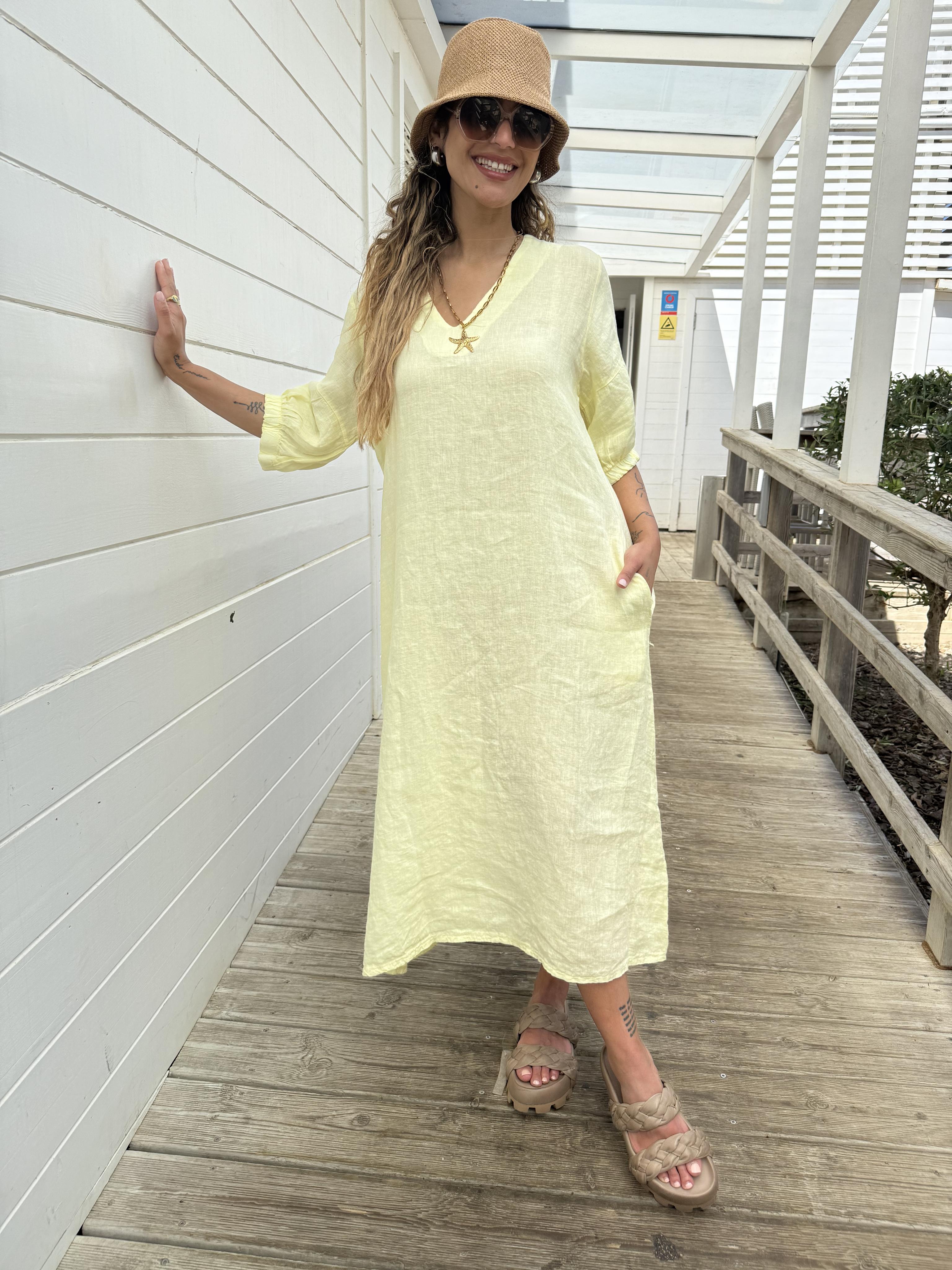 Diffusion By Kate Dress One Size Willow Linen Dress In Canary Yellow