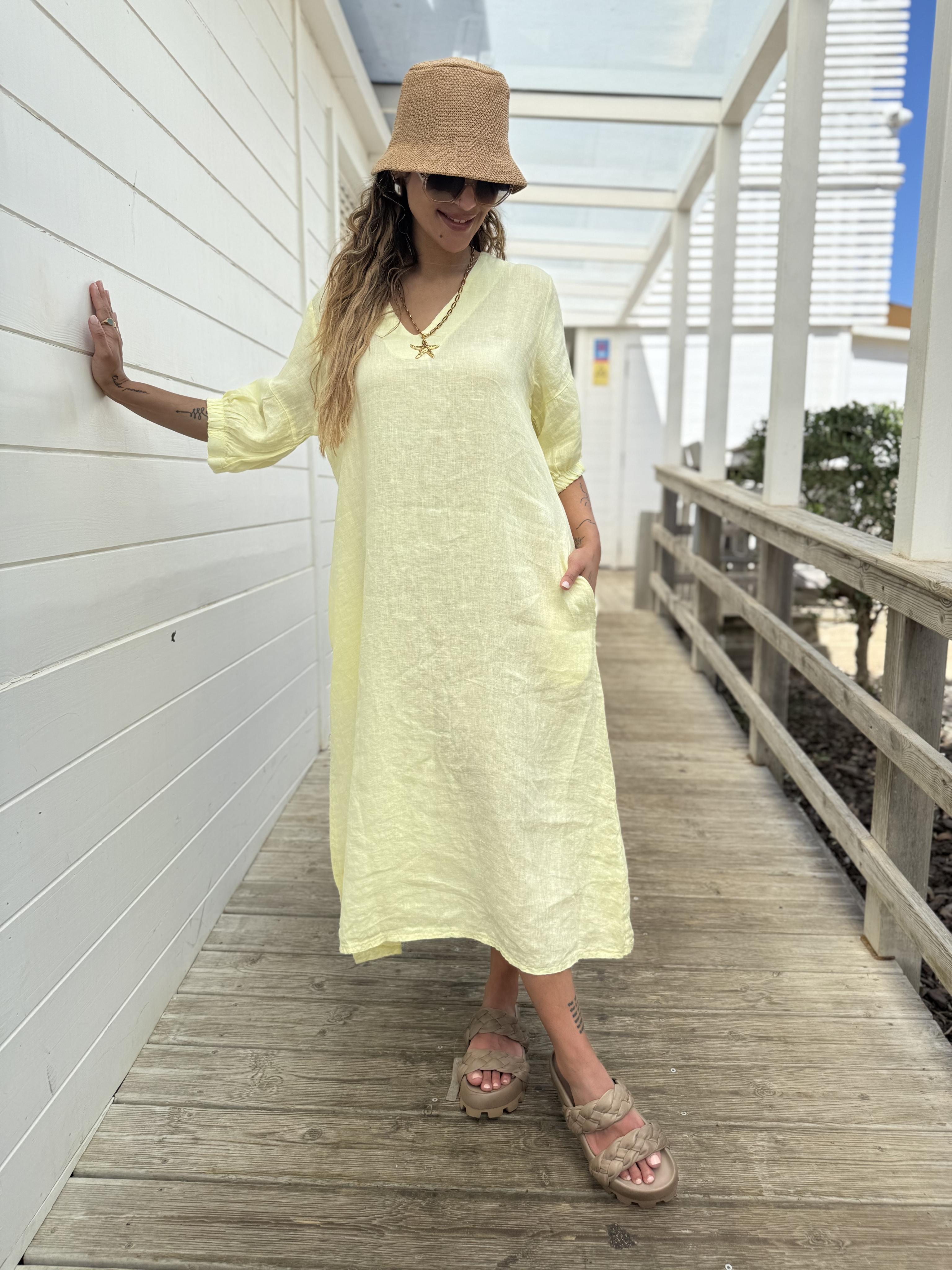 Diffusion By Kate Dress One Size Willow Linen Dress In Canary Yellow
