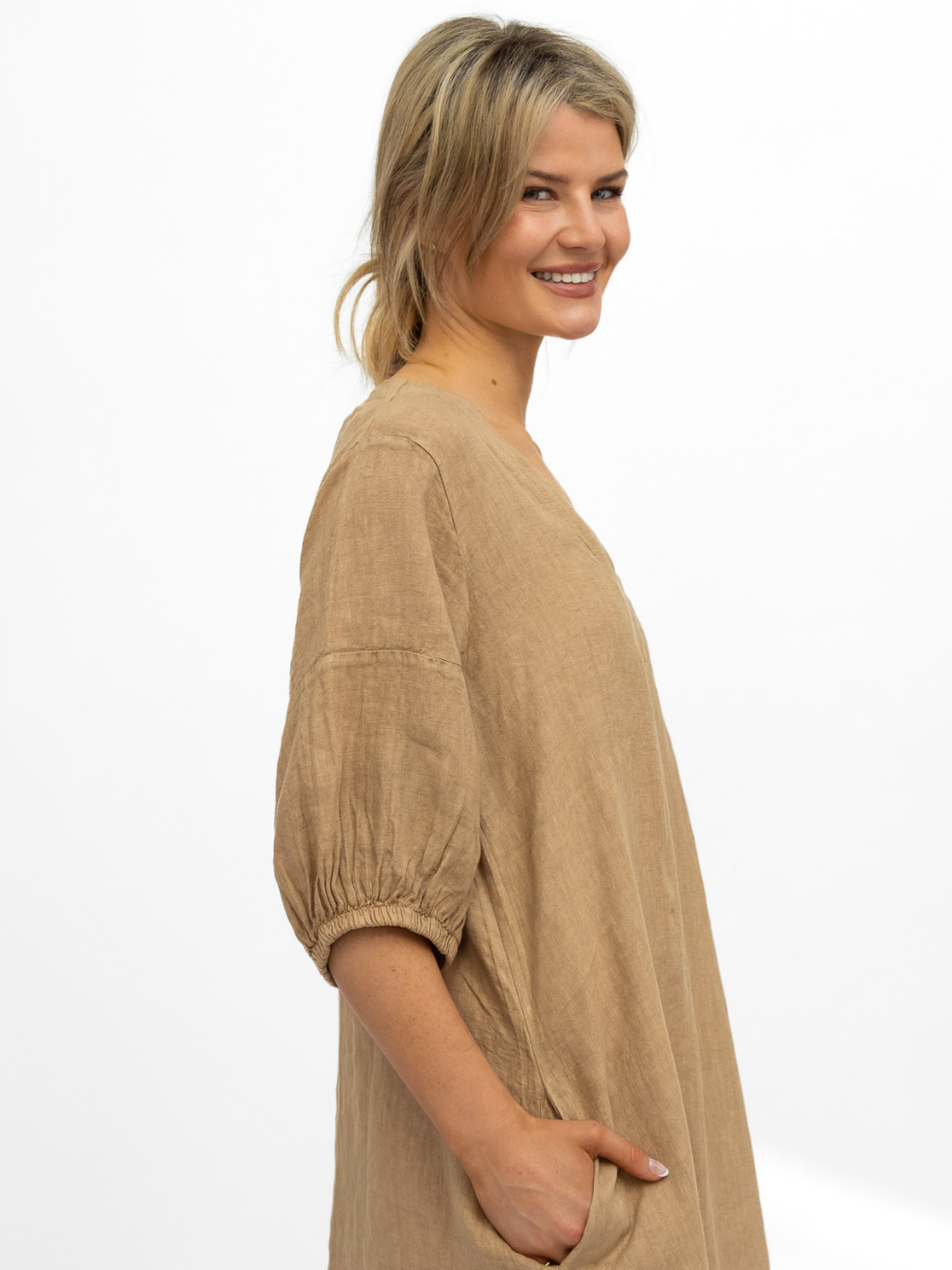 Diffusion By Kate Dress One Size Willow Linen Dress In Canyon Tan