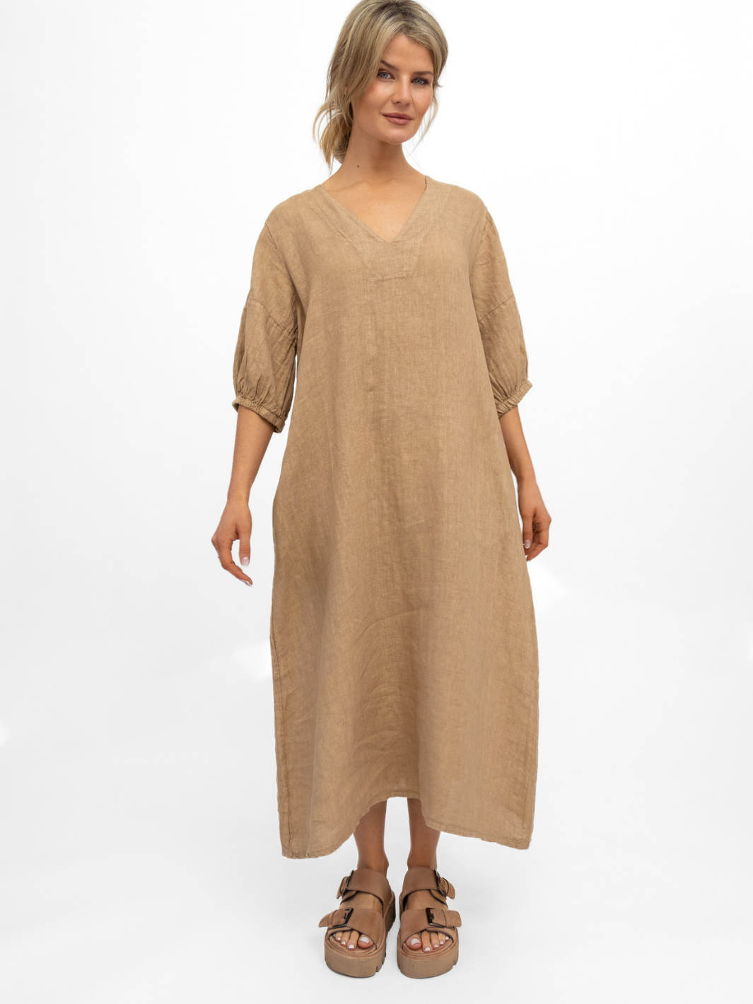 Diffusion By Kate Dress One Size Willow Linen Dress In Canyon Tan