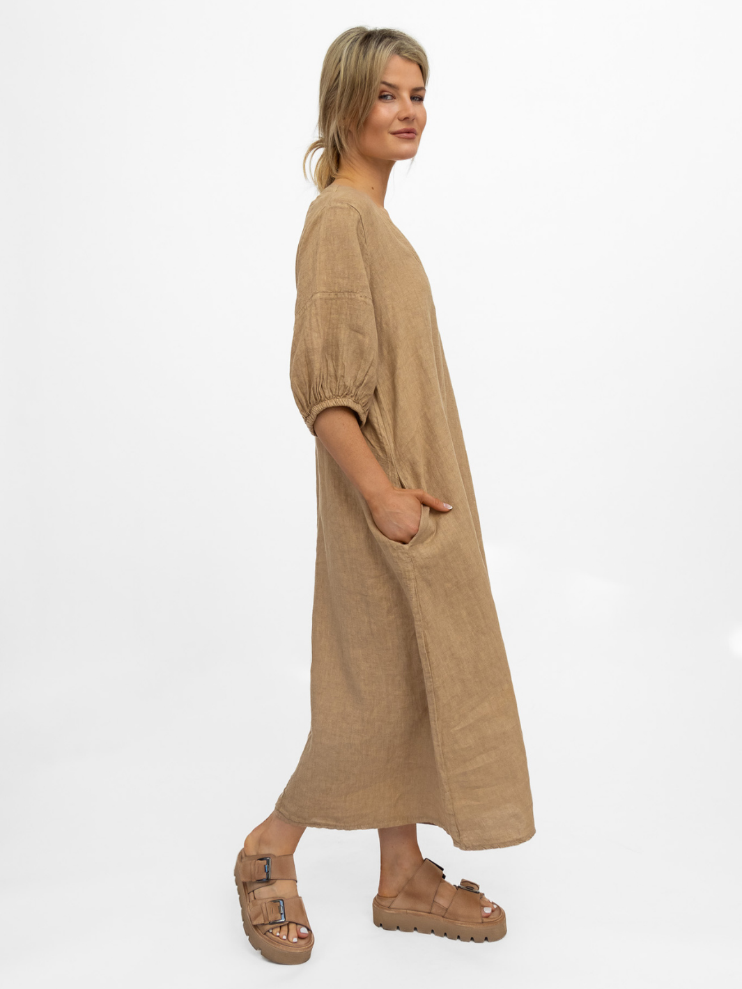 Diffusion By Kate Dress One Size Willow Linen Dress In Canyon Tan