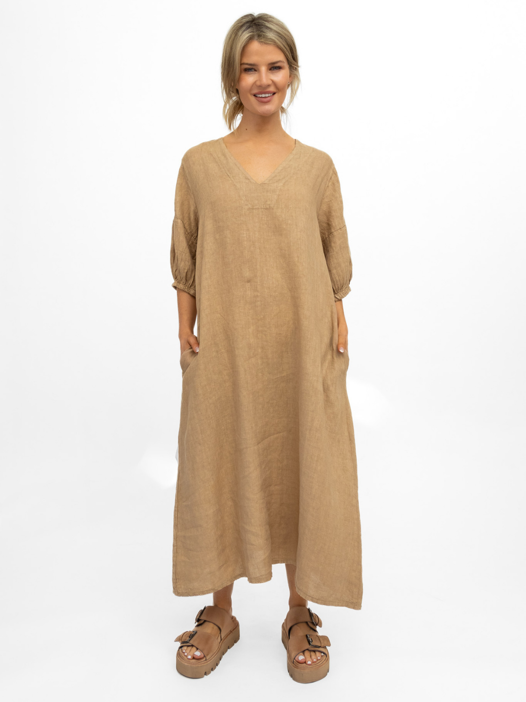 Diffusion By Kate Dress One Size Willow Linen Dress In Canyon Tan