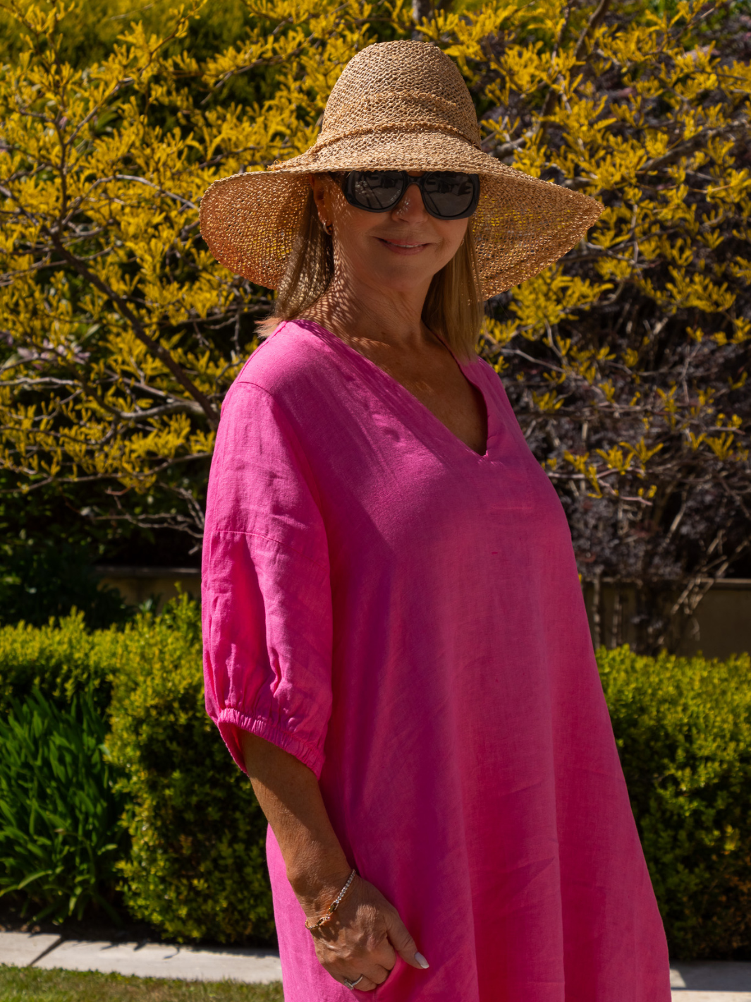Diffusion By Kate Dress One Size Willow Linen Dress In Cerise Pink