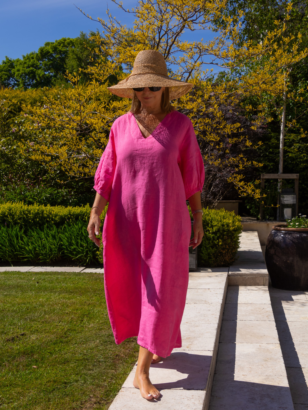 Diffusion By Kate Dress One Size Willow Linen Dress In Cerise Pink
