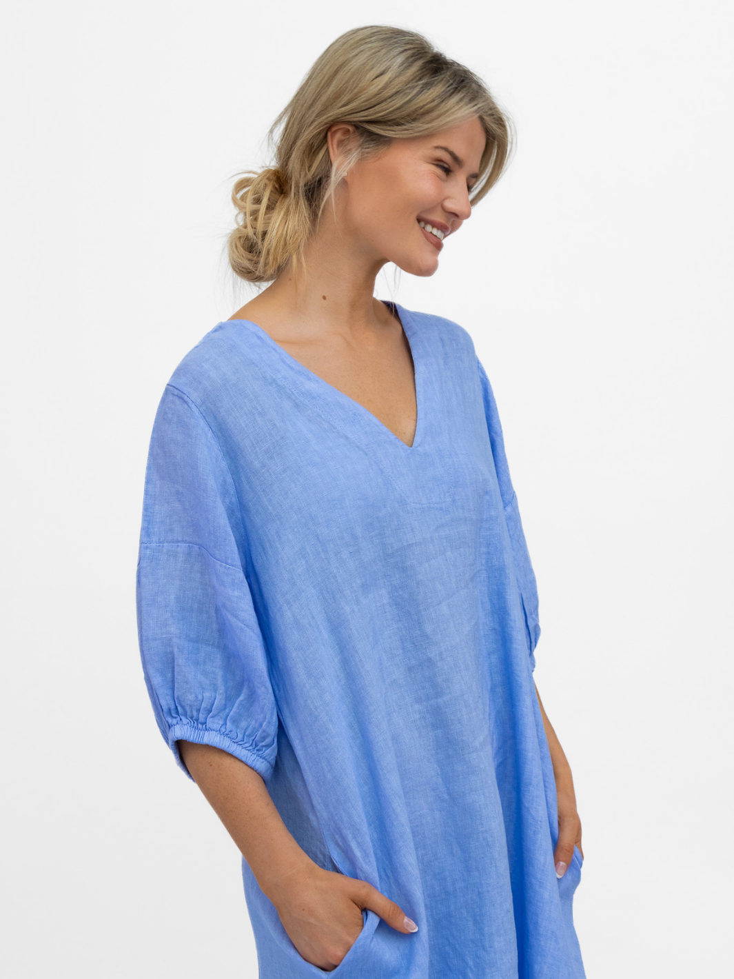 Diffusion By Kate Dress One Size Willow Linen Dress In Cornflour Blue