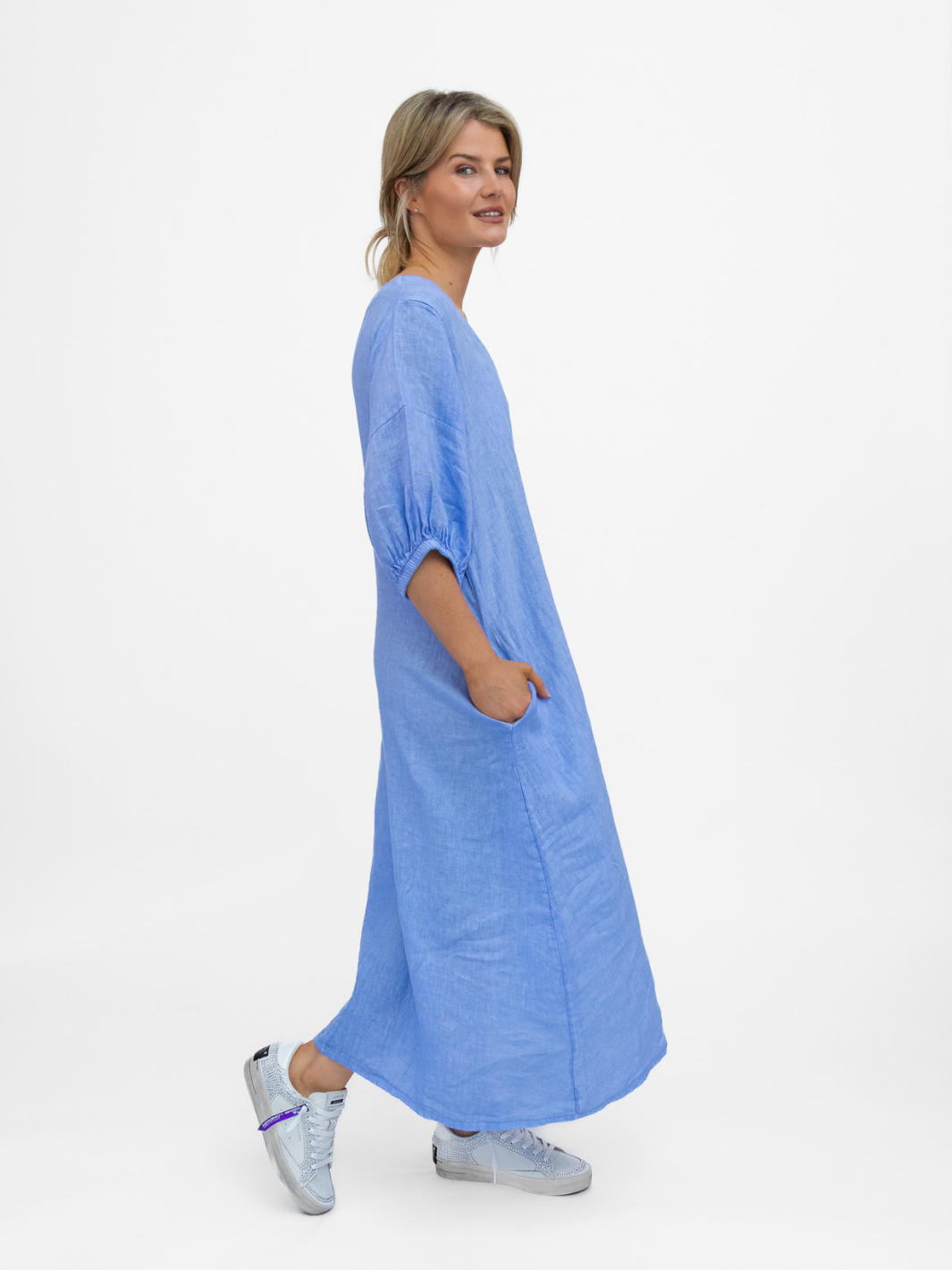Diffusion By Kate Dress One Size Willow Linen Dress In Cornflour Blue