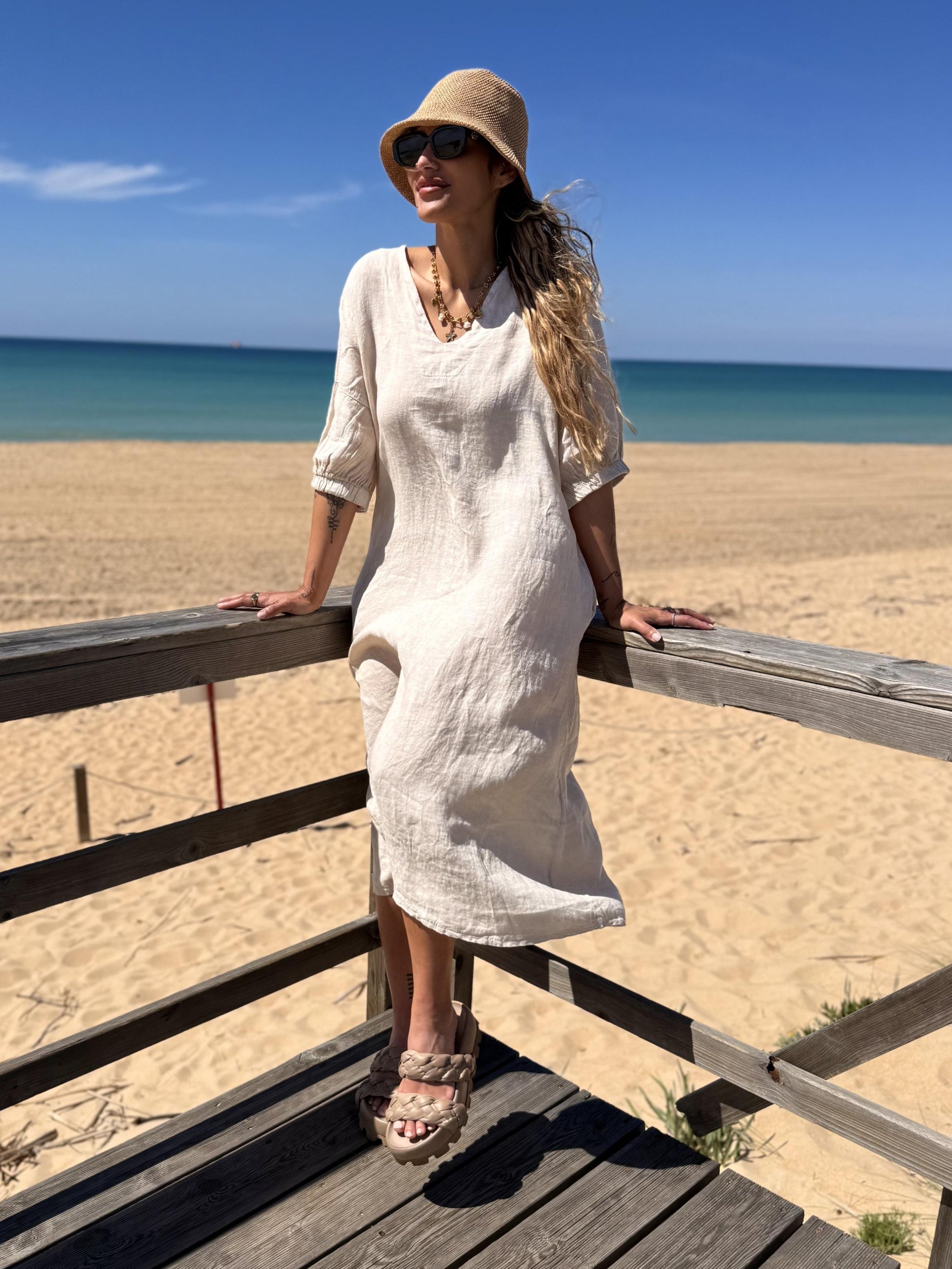Diffusion By Kate Dress One Size Willow Linen Dress In Sand