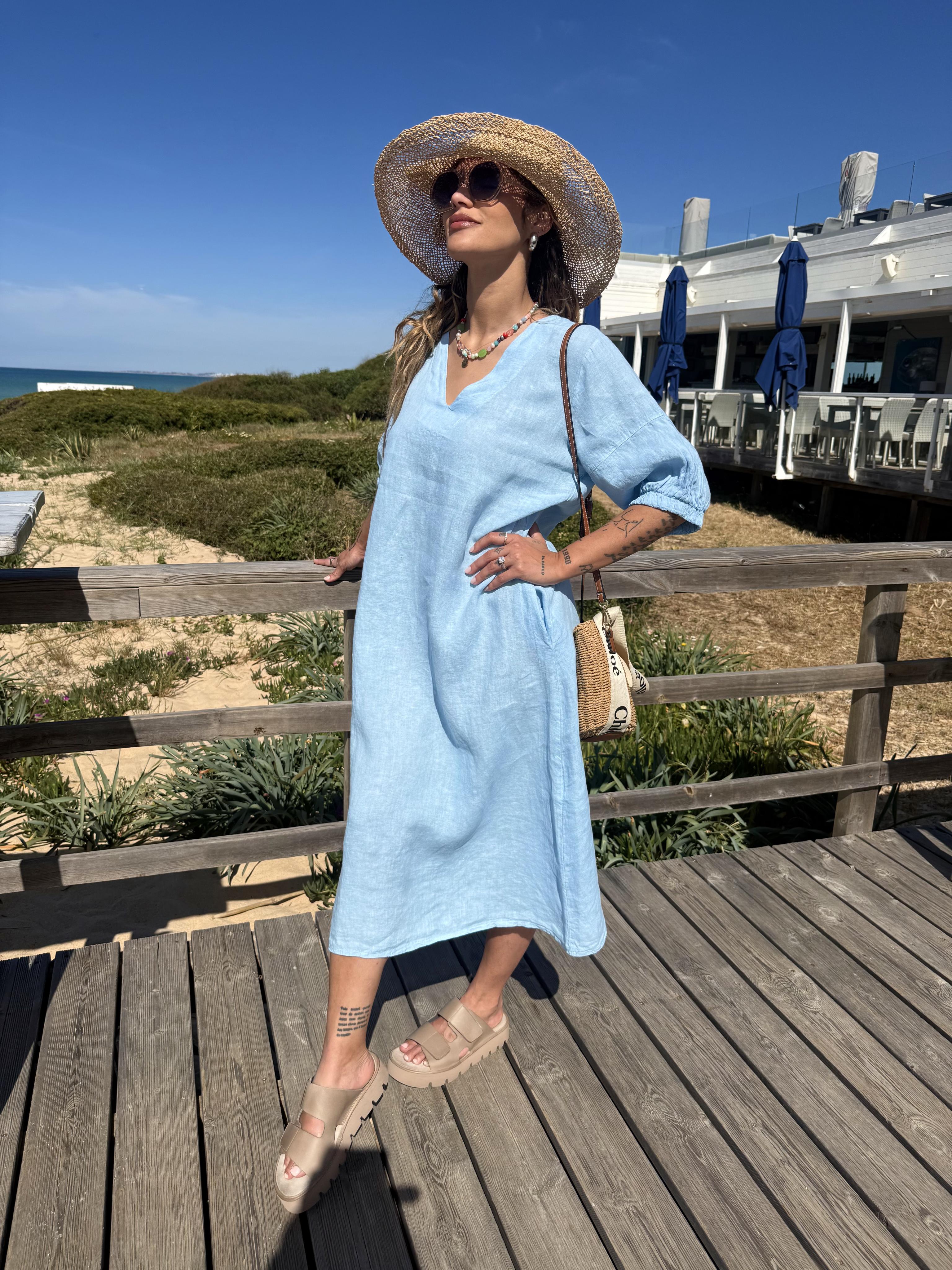 Diffusion By Kate Dress One Size Willow Linen Dress In Sky Blue