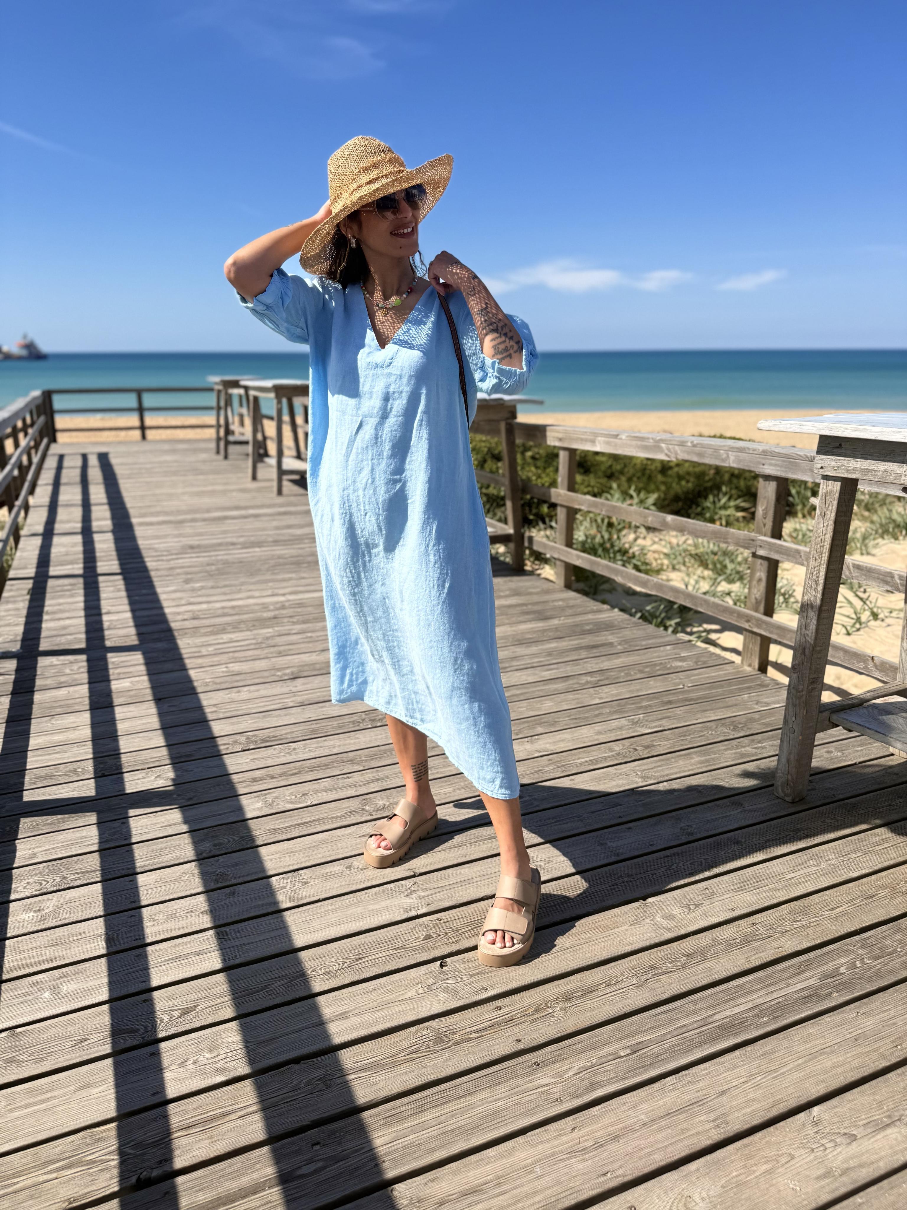Diffusion By Kate Dress One Size Willow Linen Dress In Sky Blue