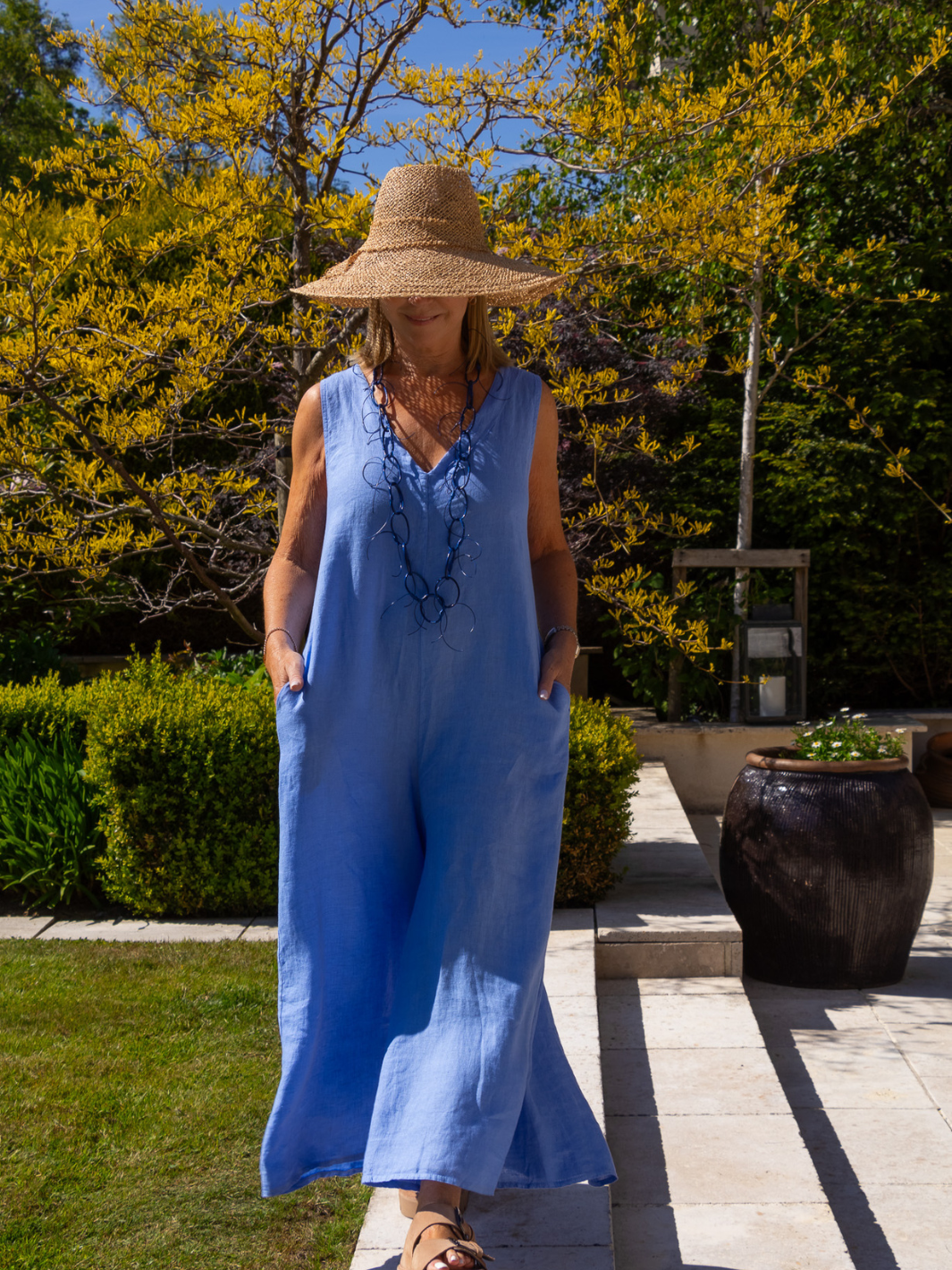 Diffusion By Kate Jumpsuit One Size Linen Jumpsuit In Cornflour Blue