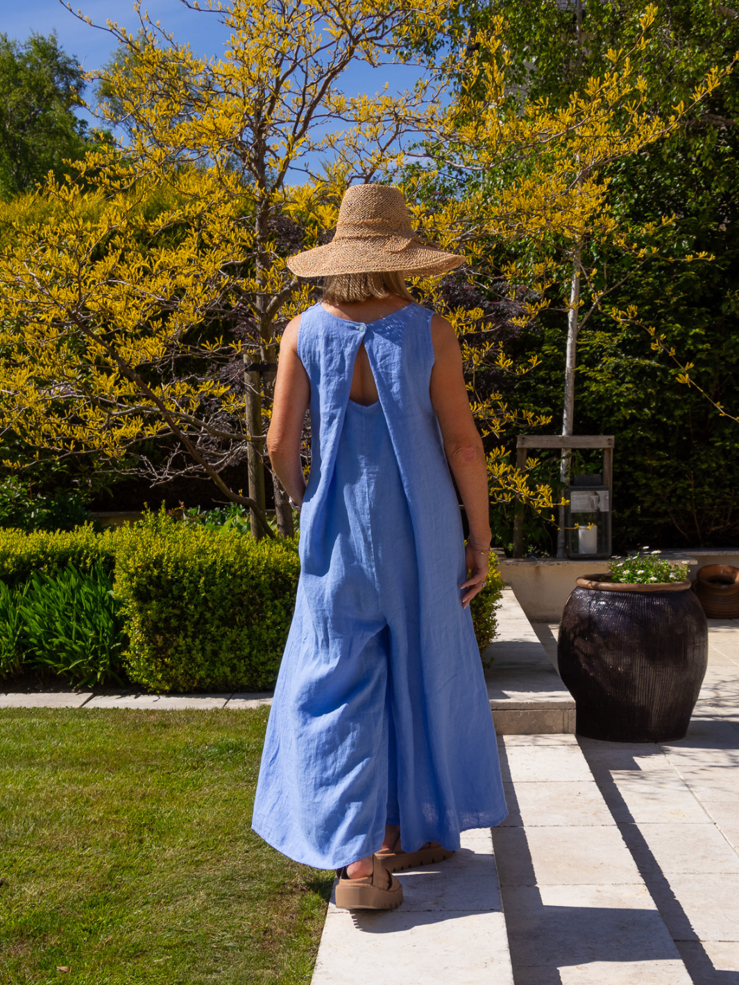 Diffusion By Kate Jumpsuit One Size Linen Jumpsuit In Cornflour Blue