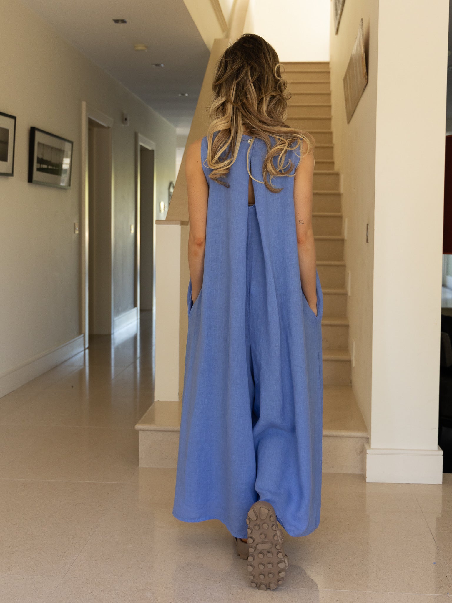 Diffusion By Kate Jumpsuit One Size Linen Jumpsuit In Cornflower Blue