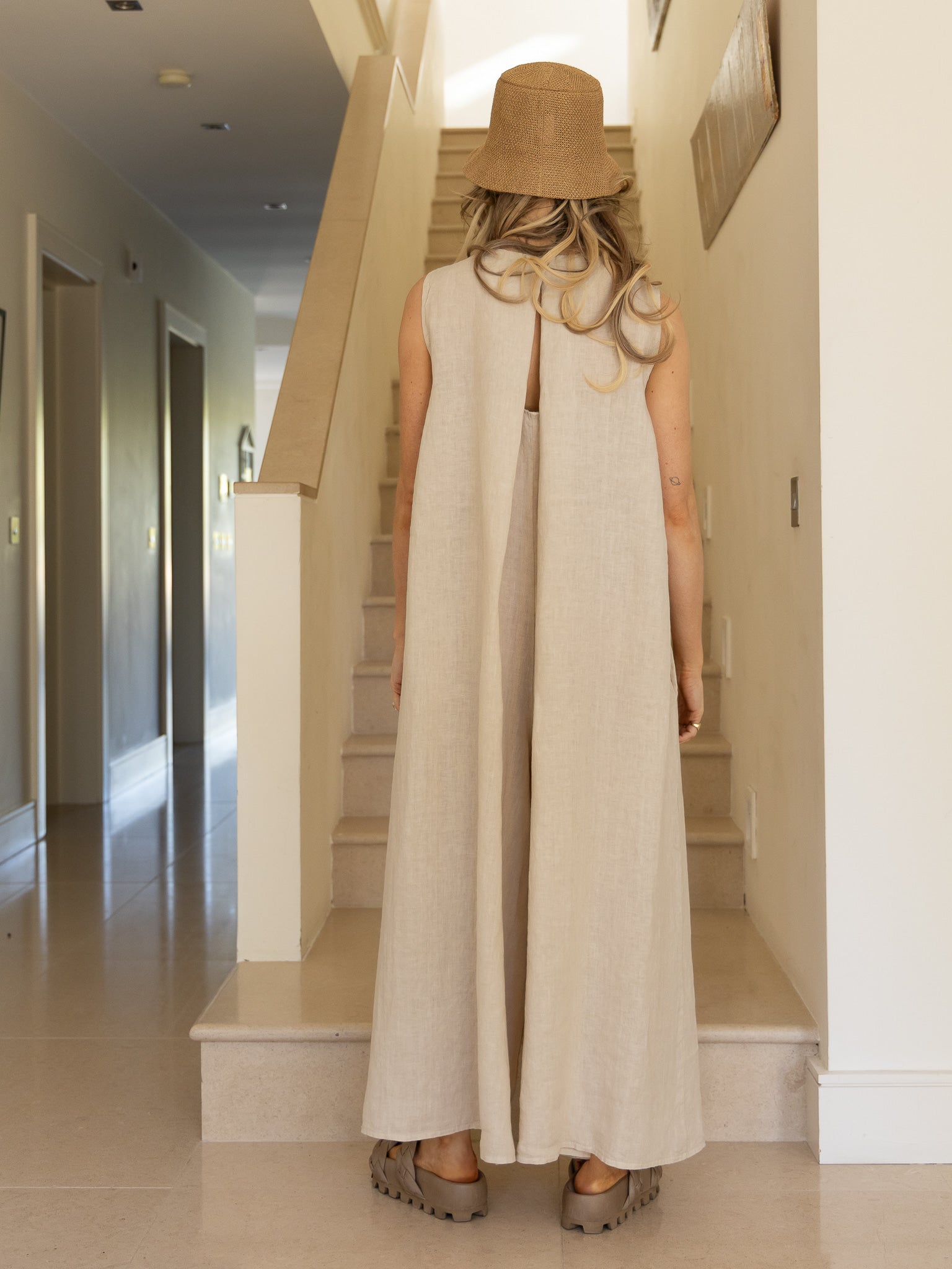 Diffusion By Kate Jumpsuit One Size Linen Jumpsuit In Dark Sand