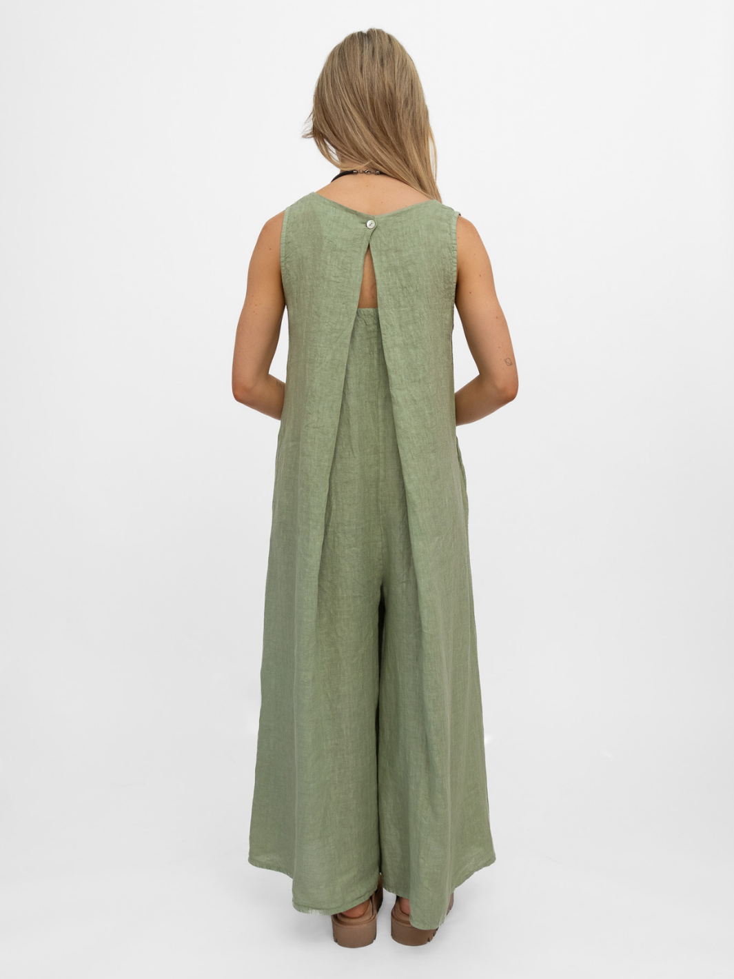 Diffusion By Kate Jumpsuit One Size Linen Jumpsuit In Soft Khaki