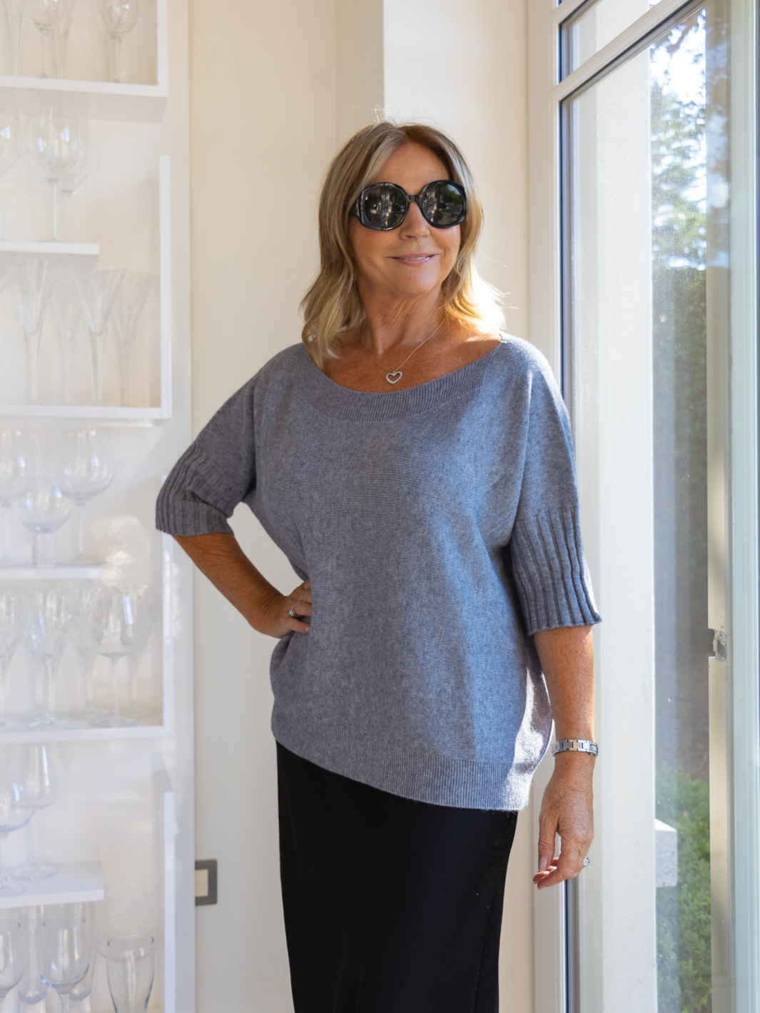 Off the shoulder boat neck sweater store